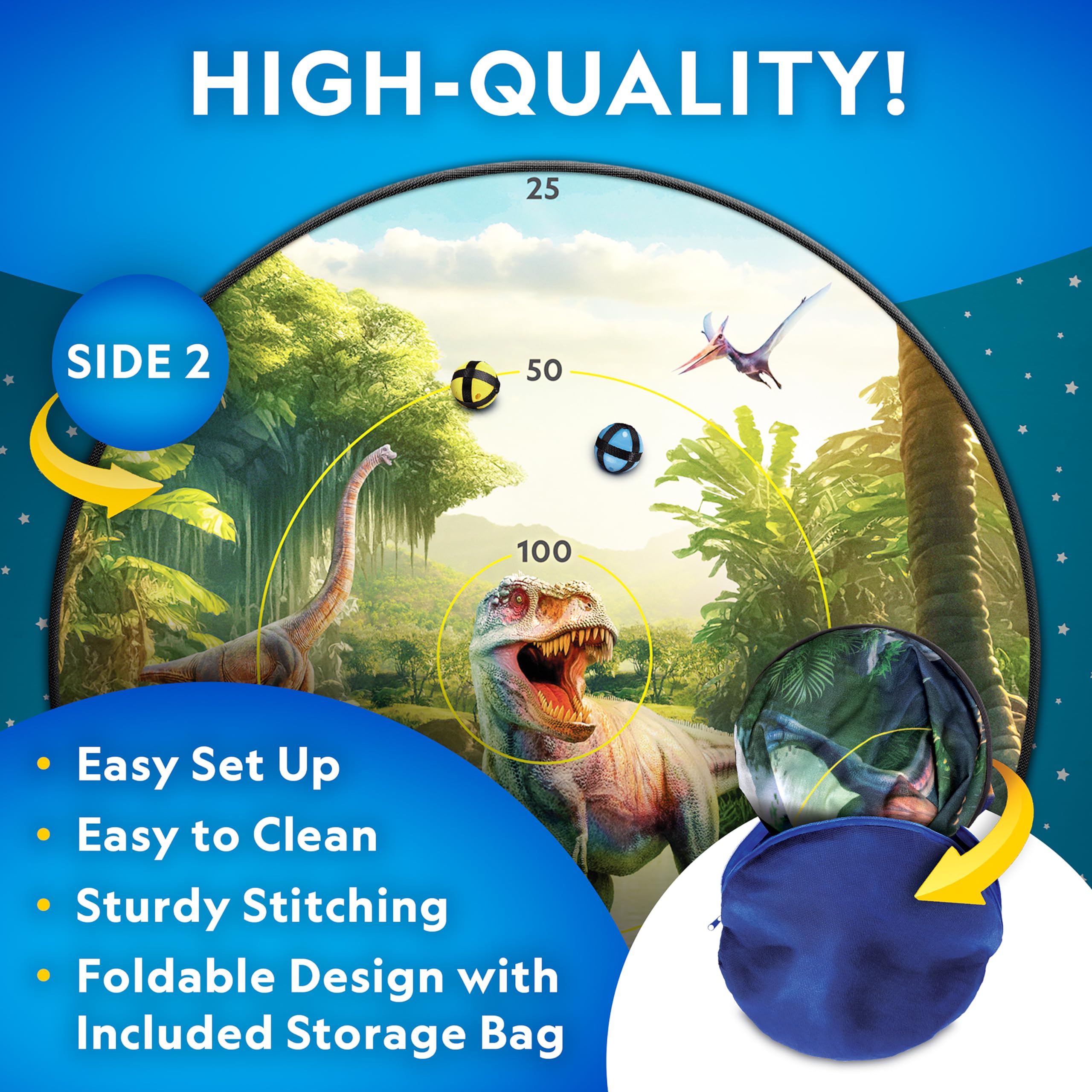 National Geographic Dart Board For Kids - Dart Ball Game Set With Lightweight 28'' Reversible Dartboard And Sticky Balls In 4 Co