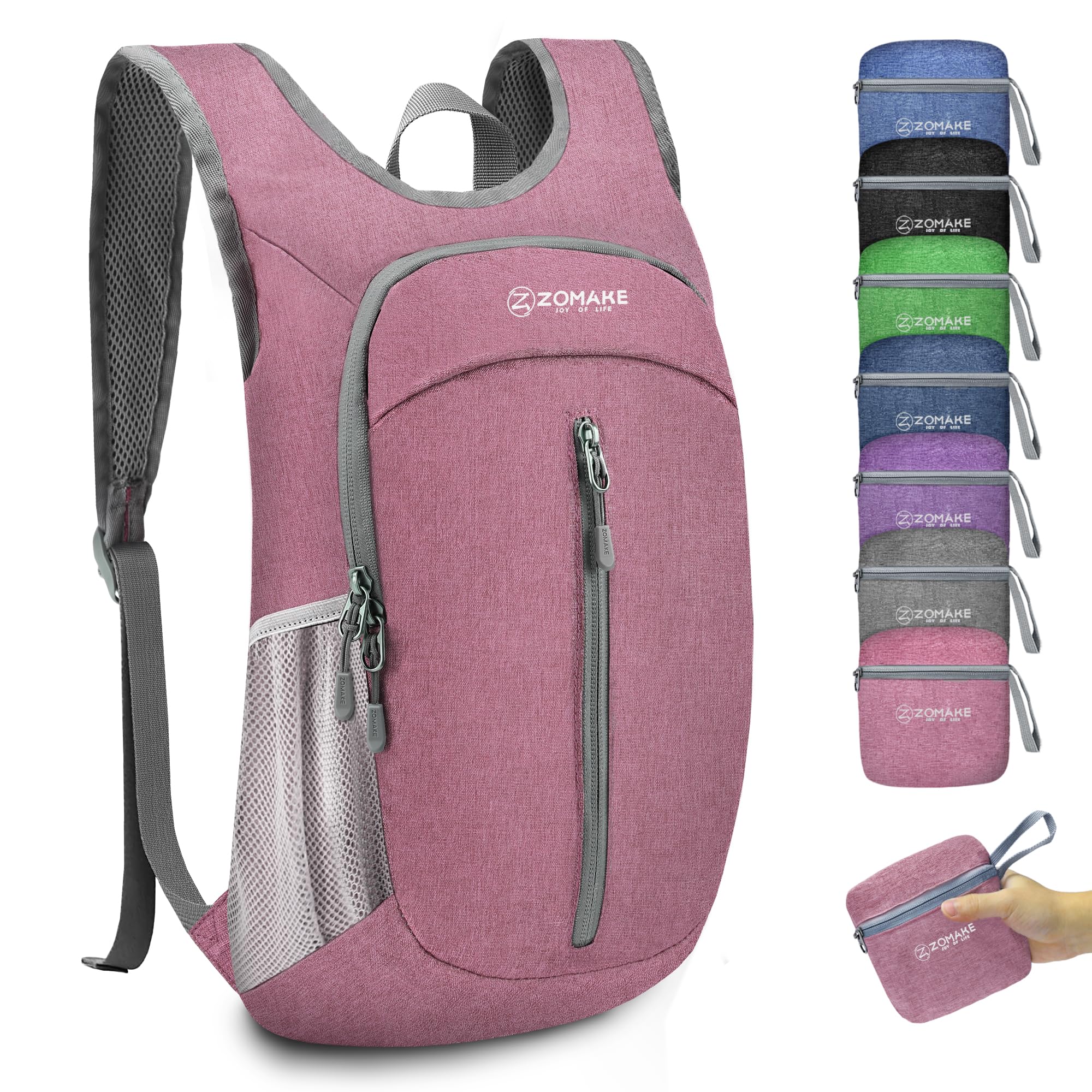 ZOMAKE 10L Ultra Lightweight Packable Backpack, Small Daypack Light Foldable Backpacks Water Resistant Day Bag for Hiking(Pink-A
