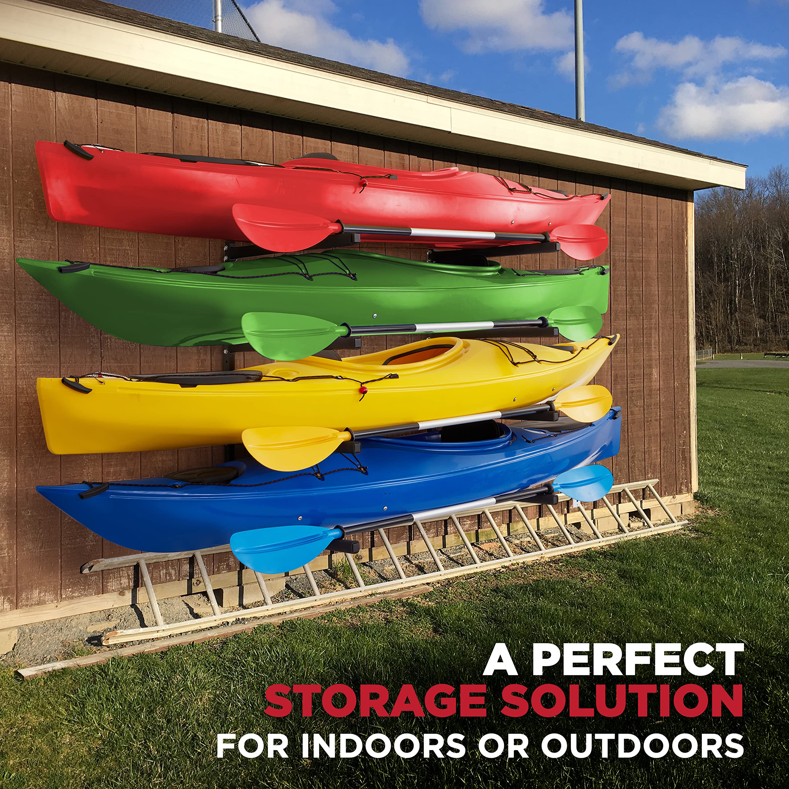 Raxgo Wall Kayak Storage Rack, Heavy Duty Wall Mounted Garage Kayak Storage Hooks For Kayaks, Sup, Canoe & Paddleboard, For Indo