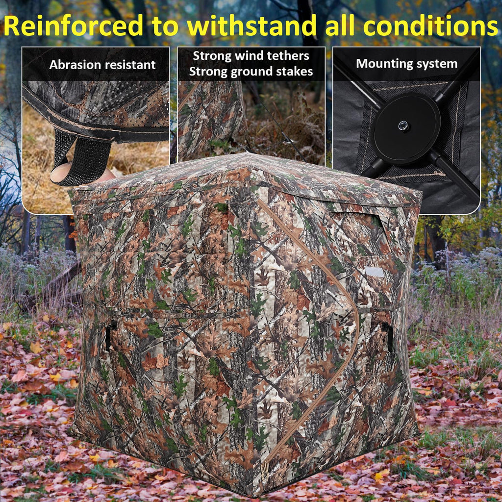 Portable Hunting Blind 270 See Through With Carrying Bag, 2-3 Person Pop Up Ground Blinds With Silent Zipper Door & Sliding Wind