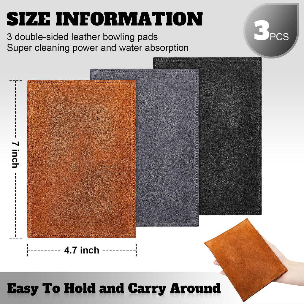 Patelai 3 Pcs Bowling Ball Shammy Towel Dual Sides Leather Bowling Towel Bowling Ball Towel Bowling Accessories Cleaning Pad For