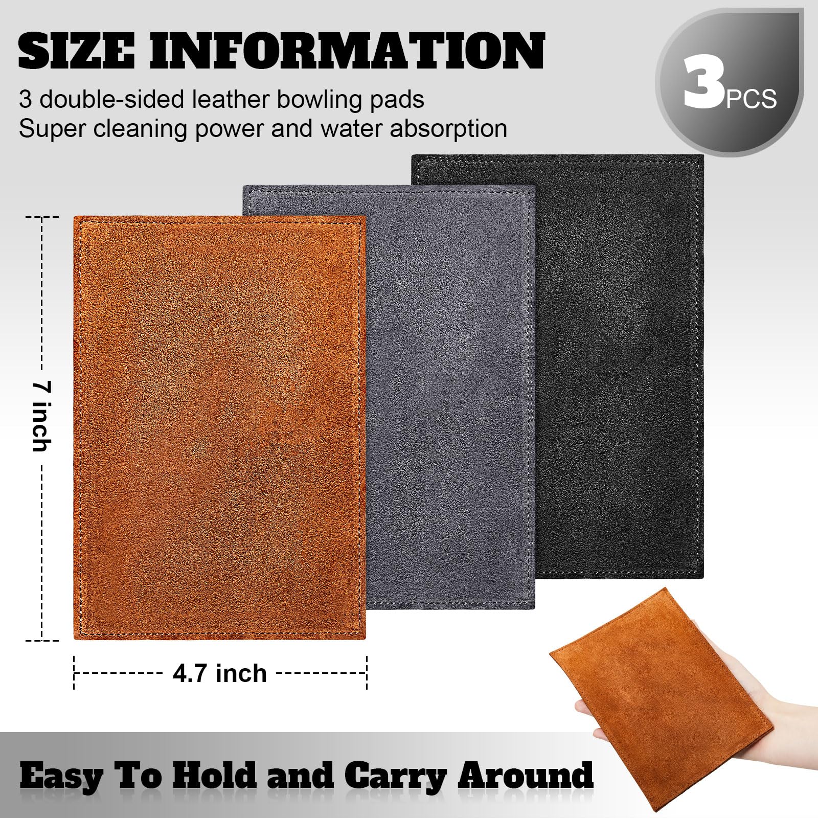 Patelai 3 Pcs Bowling Ball Shammy Towel Dual Sides Leather Bowling Towel Bowling Ball Towel Bowling Accessories Cleaning Pad For