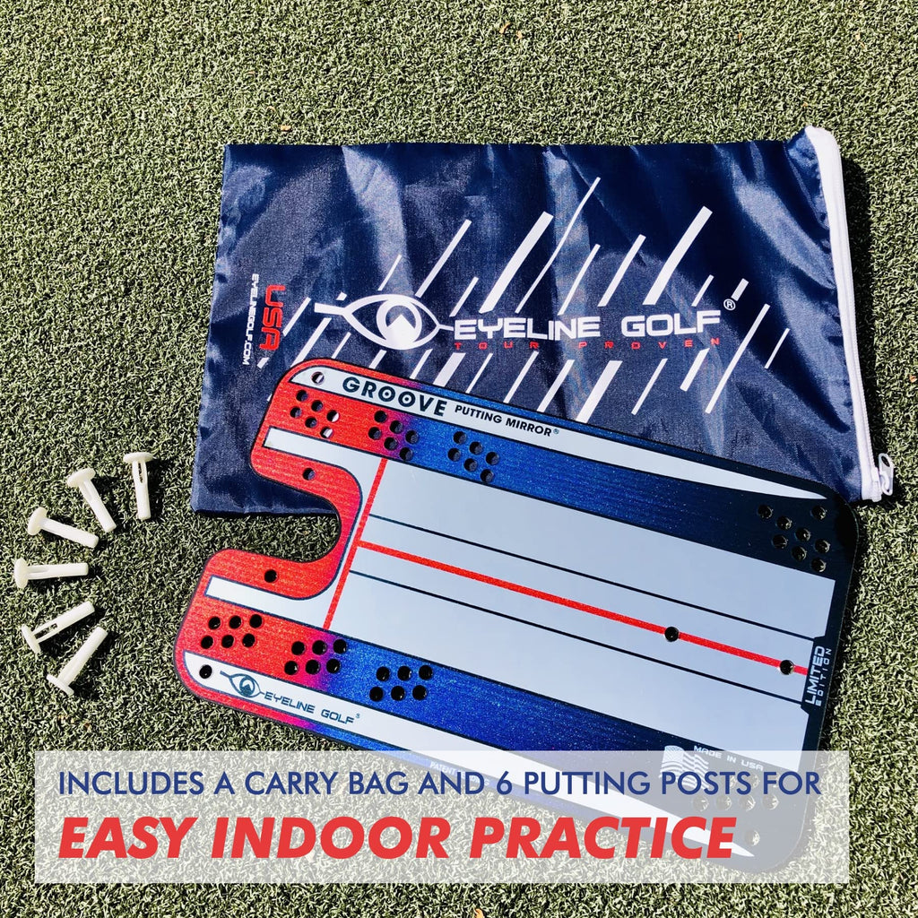 Eyeline Golf Groove Putting Mirror -Training Aid Align Eyes, Body, Putter Face. Indoor/Outdoor. 8 Putting Drills - Alignment Sta