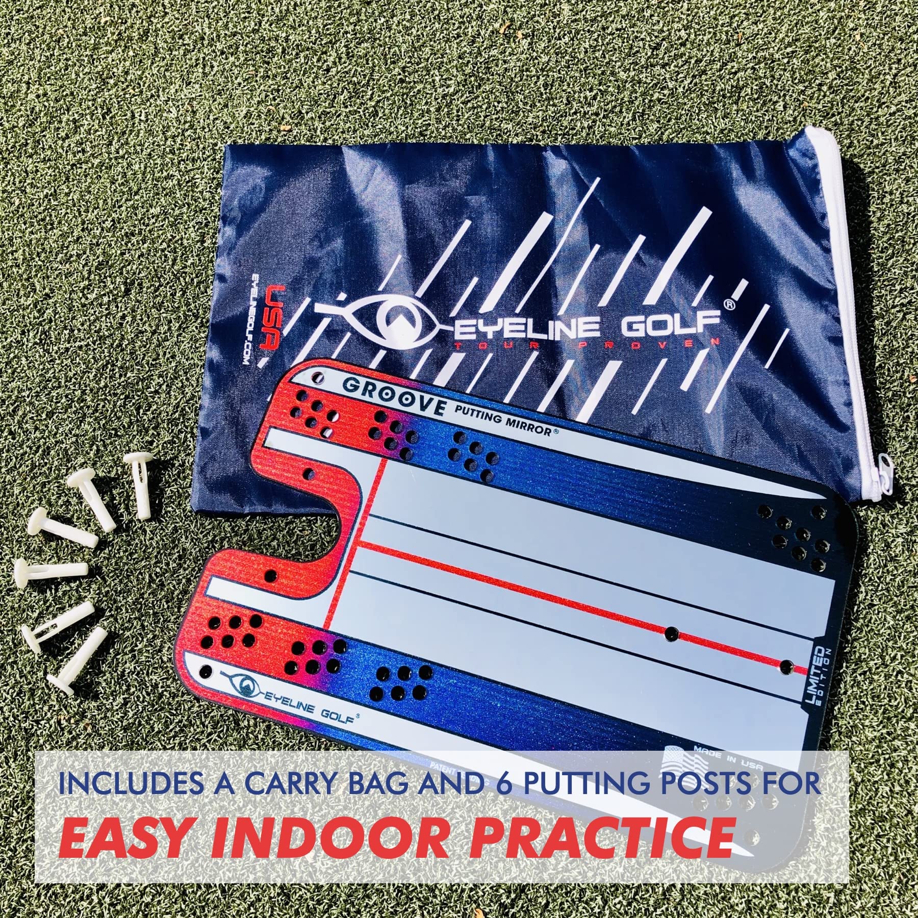 Eyeline Golf Groove Putting Mirror -Training Aid Align Eyes, Body, Putter Face. Indoor/Outdoor. 8 Putting Drills - Alignment Sta