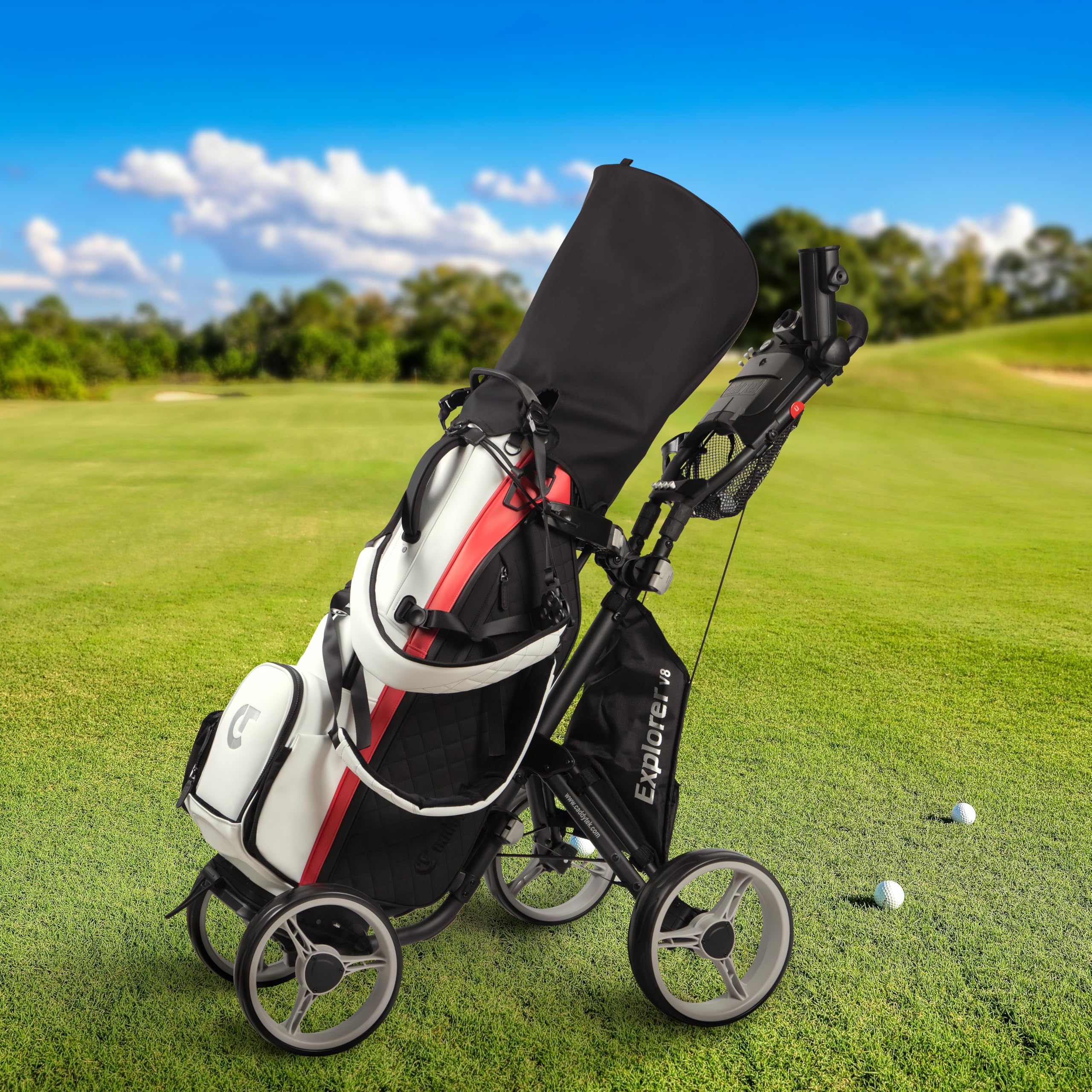 Caddytek 4 Wheel Golf Push Cart - Compact, Lightweight, Close Folding Push Pull Caddy Cart Trolley - Explorer V8, Silver, One Si