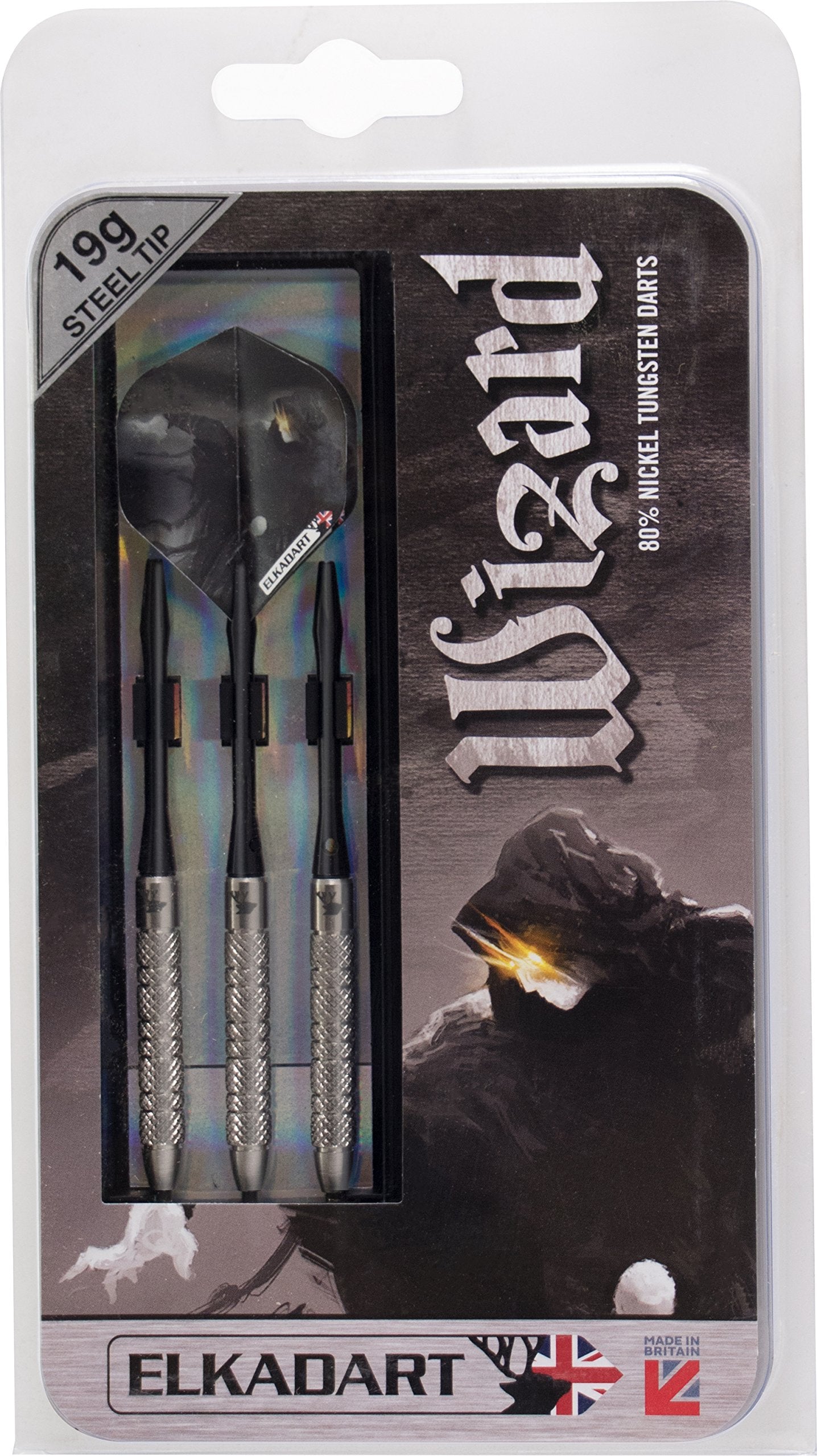 Elkadart Wizard 80% Tungsten Steel Tip Darts With Storage/Travel Case, 19 Grams, Silver