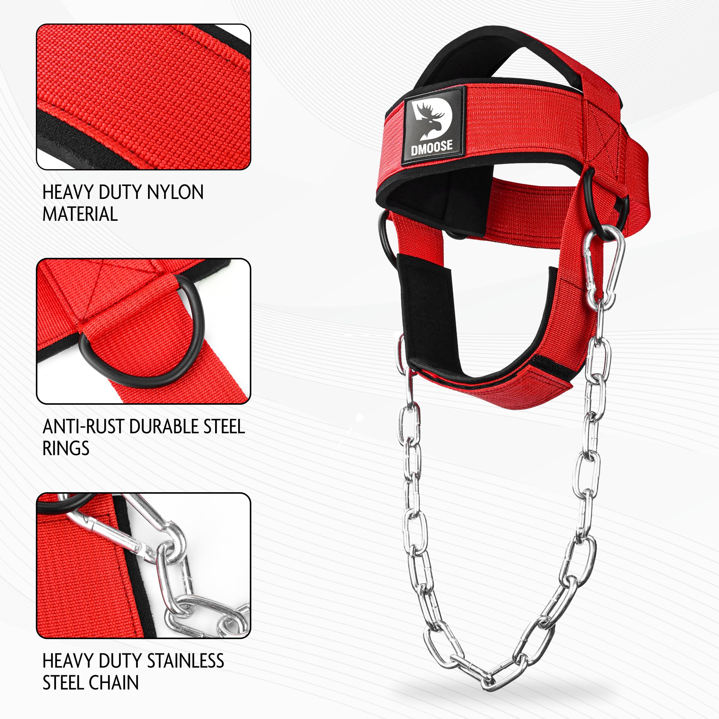 Dmoose Neck Harness For Weight Lifting - Neck Exerciser With 30'' Heavy Duty Steel Chain - Neck Strengthener To Support Injury R