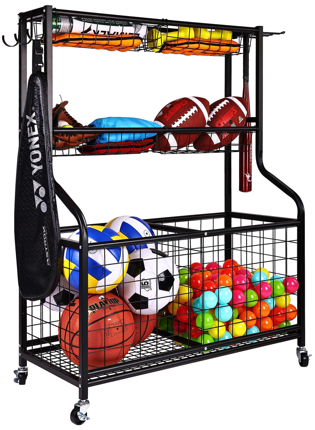 Fitvids Garage Sports Equipment Organizer, Garage Ball Storage, Sports Gear Storage, Garage Organizer With Baskets And Hooks, Ro