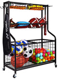 Fitvids Garage Sports Equipment Organizer, Garage Ball Storage, Sports Gear Storage, Garage Organizer With Baskets And Hooks, Ro