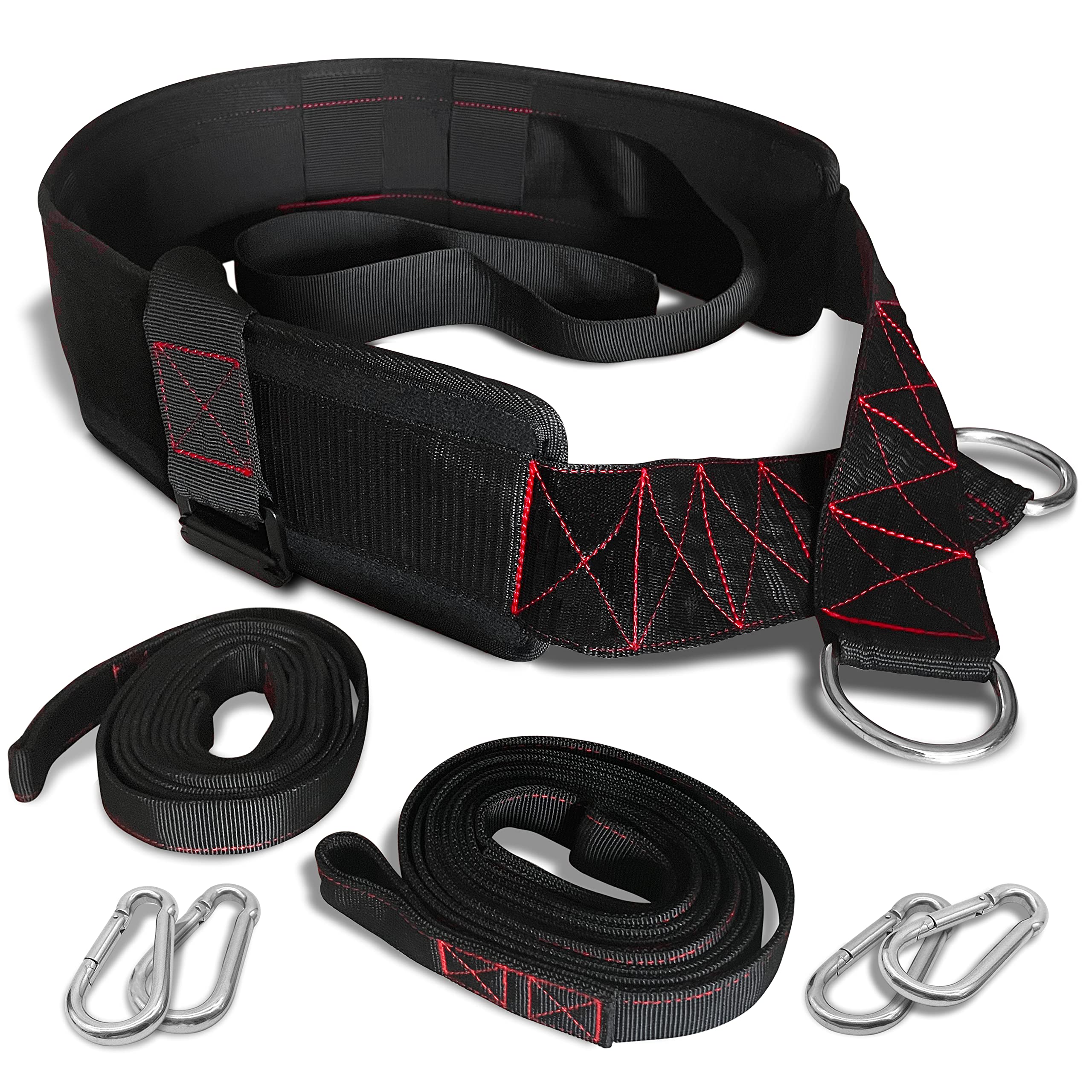 THEFITGUY Sled Pulling Belt, Adjustable Closure, 2 Sled Pulling Straps & 4 Hooks Included - for Resistance Training, Strength Tr