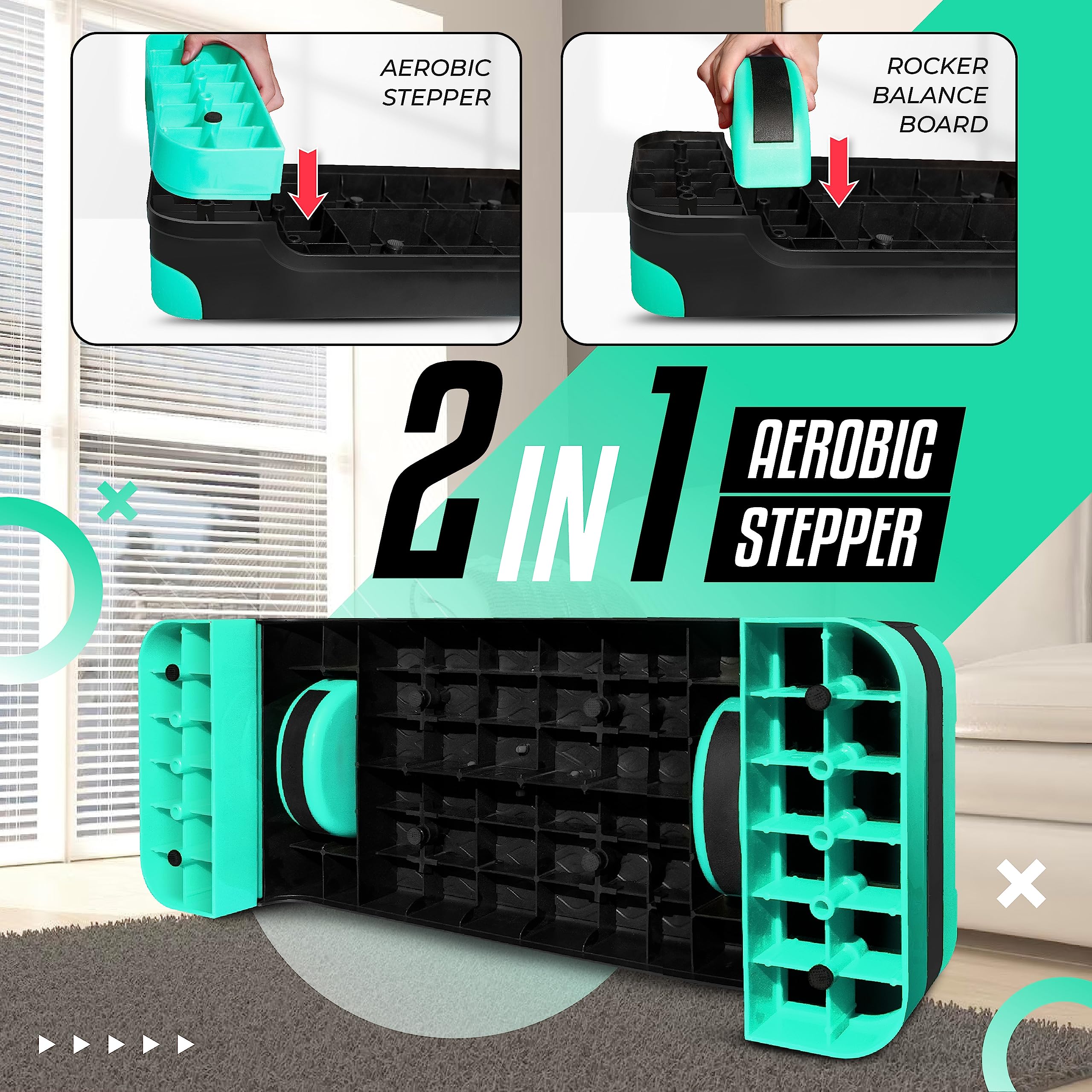 Yes4All 2-In-1 Adjustable Aerobic Stepper With Extra Rocker Balance Board Legs For Home Workout, Step Exercise & Balance Trainin