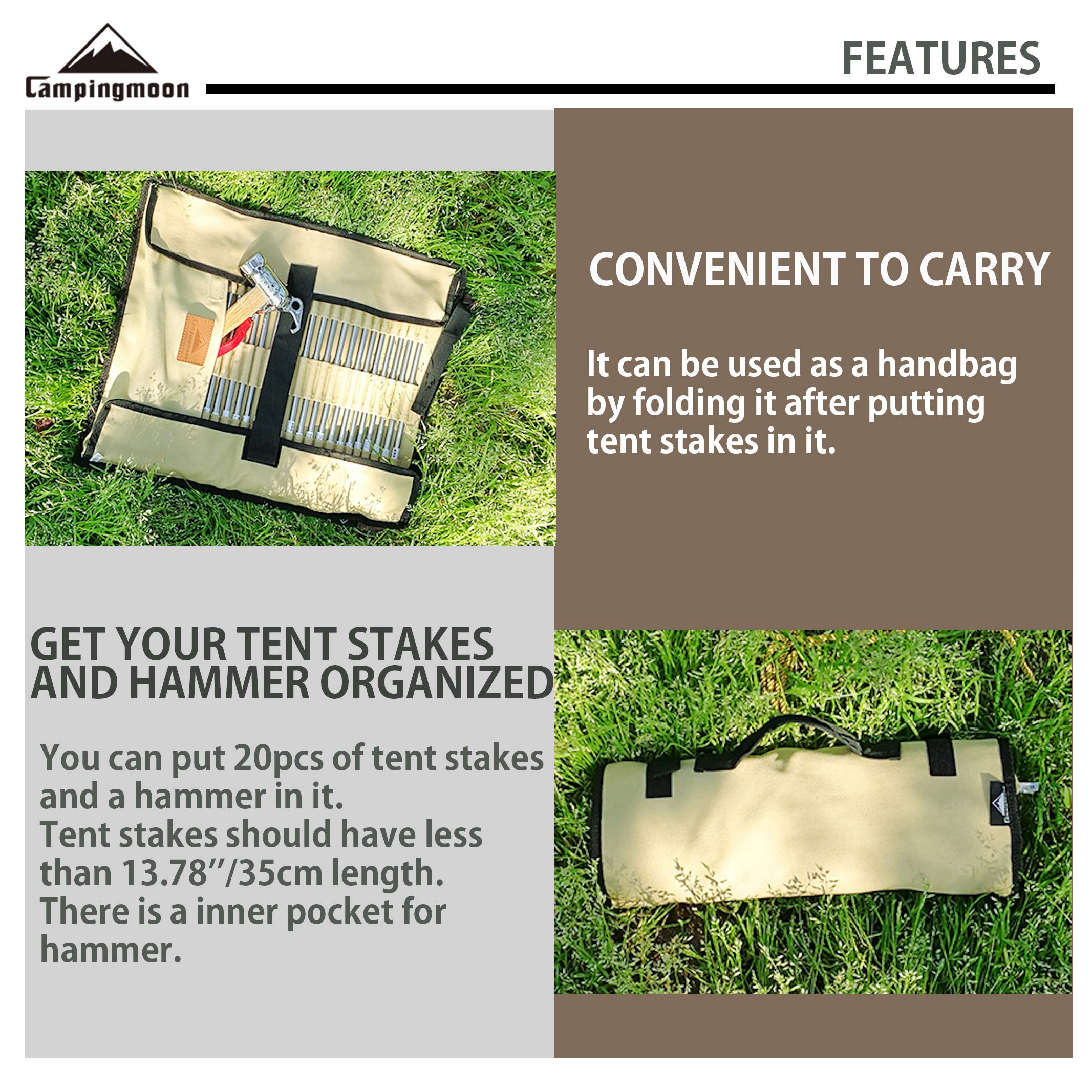 Campingmoon Cotton Canvas Tent Stakes Case Storage Bag Max 13.78?/35Cm In Length Beige Color B135