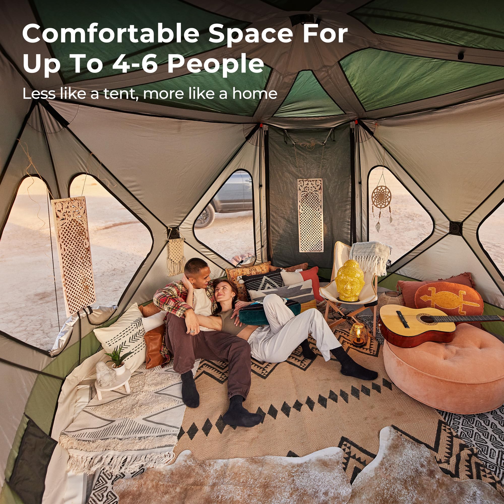 Acacia Space Camping Tent Xl, 4-6 Person Large Family Tent With 6'10'' Height, 2 Doors, 8 Windows, Waterproof Pop Up Easy Setup