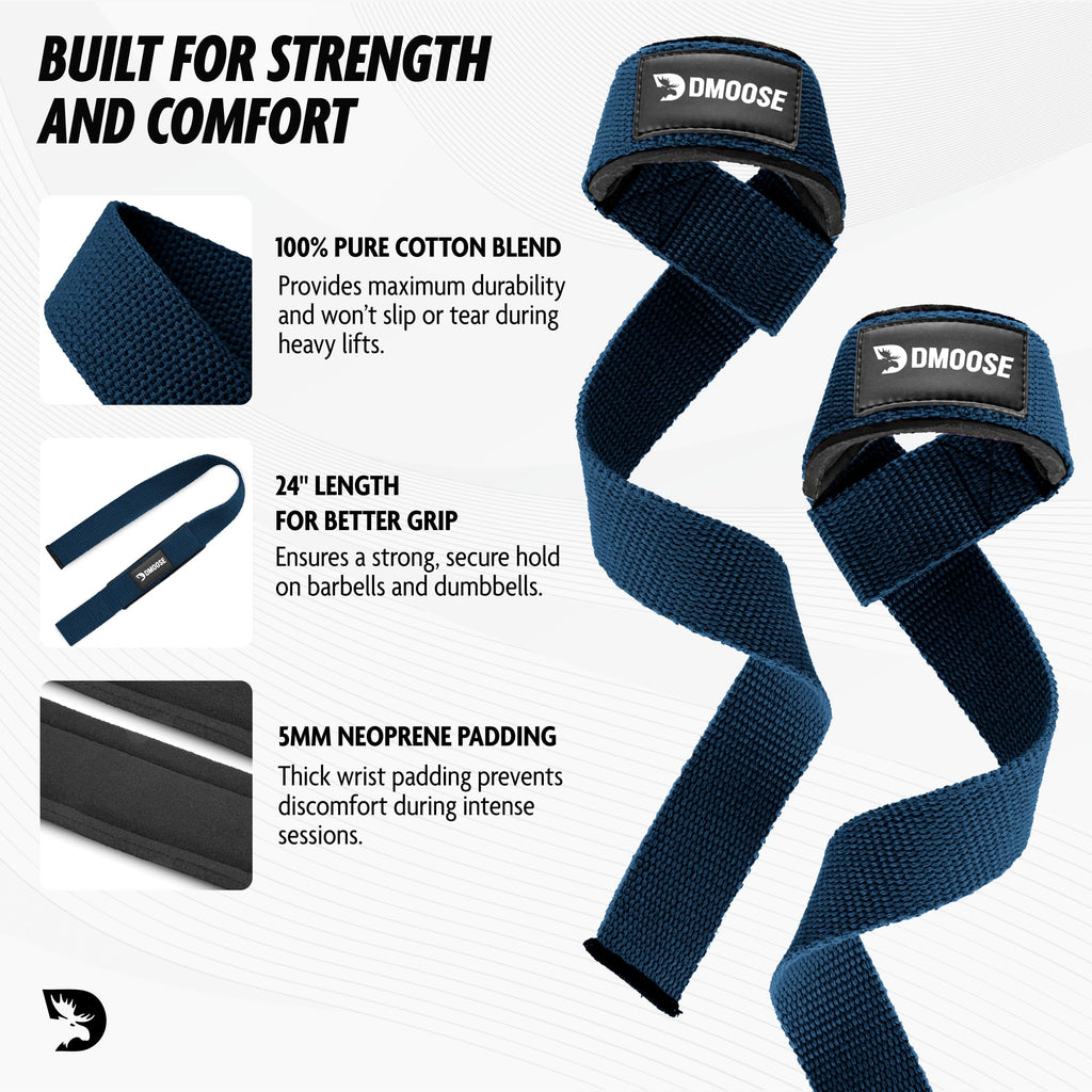 Dmoose Wrist Straps For Weightlifting, Perfect For Gym Workouts, Deadlifts, And Powerlifting, Padded Lifting Straps Gym For Men