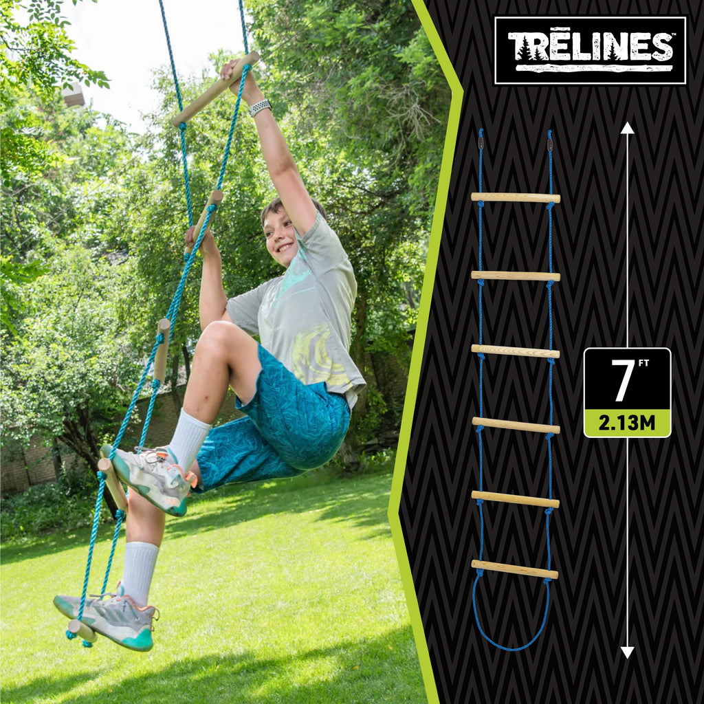 Trelines 7' Wooden Climbing Rope Ladder - The Ultimate Kids' Ninja Warrior Obstacle Course Accessory - Perfect For Enhancing A N