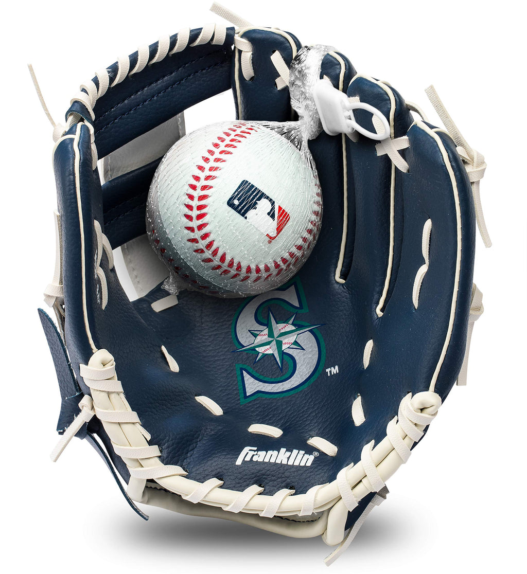 Franklin Sports Mlb Youth Teeball Glove + Foam Ball Set - Kids Seattle Mariners Baseball + Teeball Mitt And Ball - Perfect First