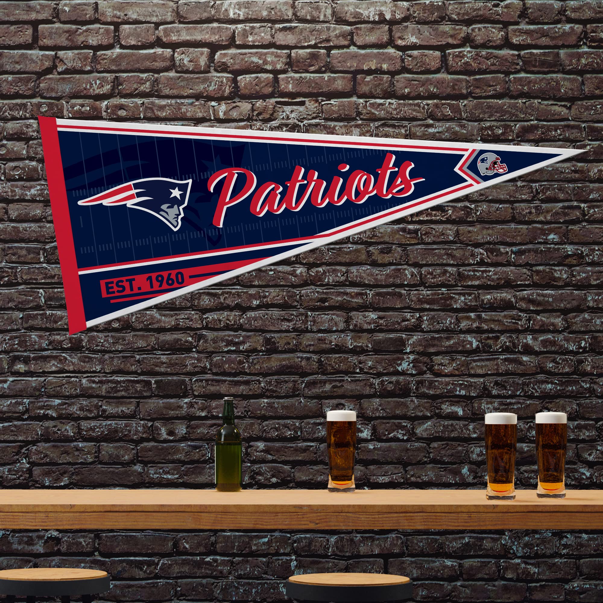 Rico Industries Nfl Football New England Patriots Classic 12'' X 30'' Felt Wall D  Cor Pennant - Great For Home/Bed Room/Man Cav