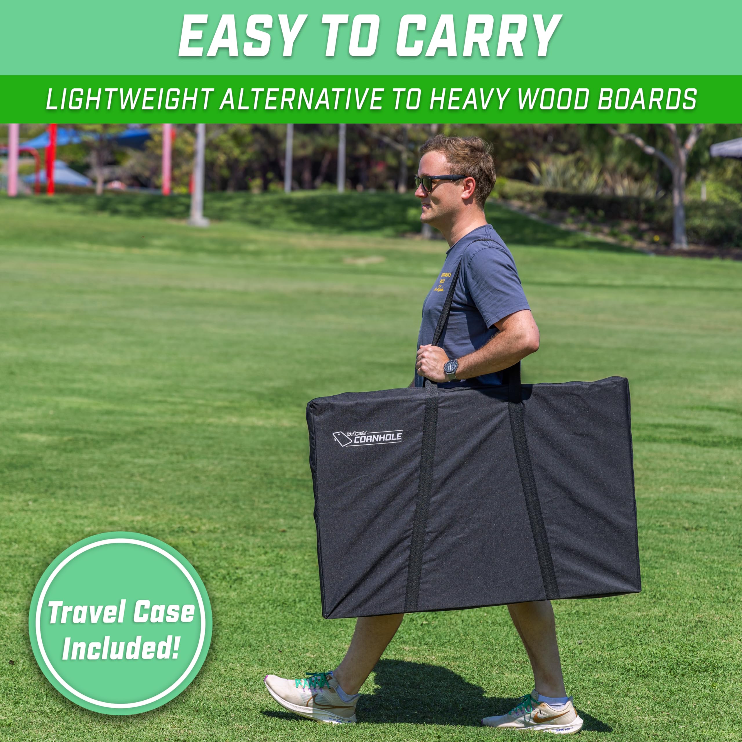 Gosports 3 X 2 Ft Barnwood Design Cornhole Game Set - Includes Two 3 X 2 Ft Boards, 8 Bean Bags, And Carry Case