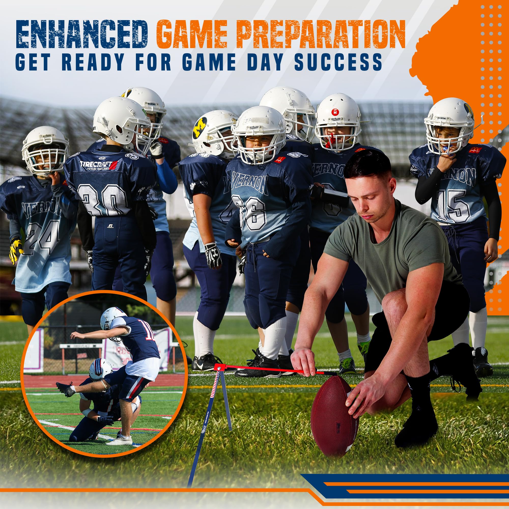 True Strike Pro Football Kicking Tee - The Ultimate Football Kicking Stand Football Tee Holder Compatible With All Ball Sizes -