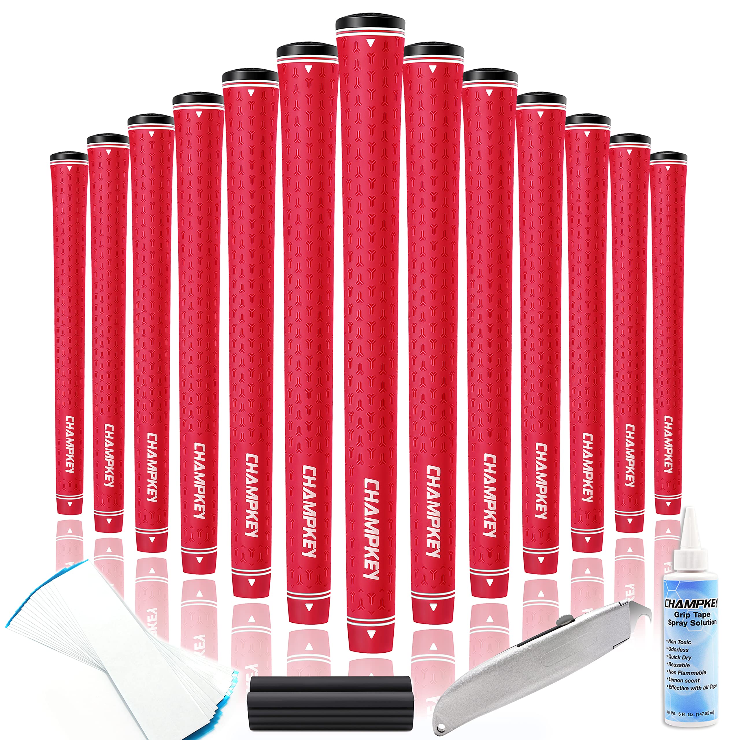 Champkey Y-Lite Golf Grips 13 Pack With All Repair Kits | All Weather Performance Golf Club Grips | High Traction Golf Rubber Gr