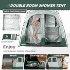 Portable Camping Shower Tent Deluxe Changing Room Easy Set Up Privacy Shelter,Large Toilet Tent 2 Rooms With Floor Drain Design