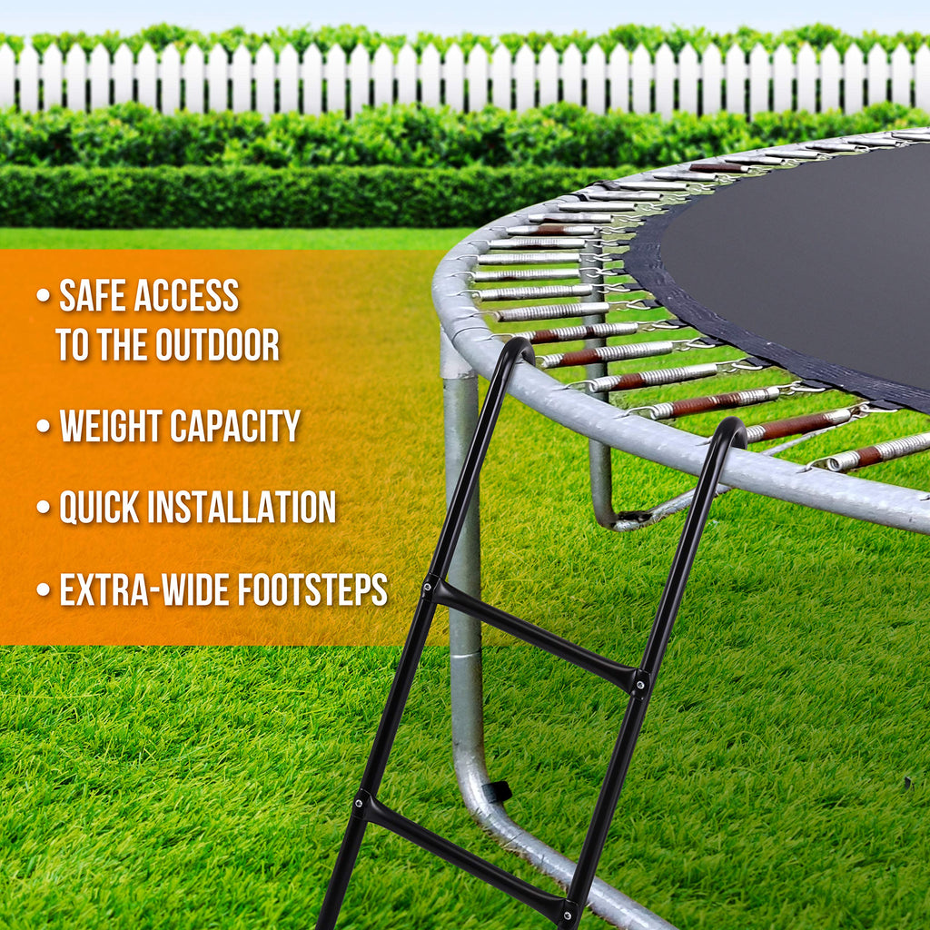 Serenelife Outdoor Trampoline Access Safety Ladder - 2 Step Weather Resistant Galvanized Steel Trampoline Climbing Ladder - For