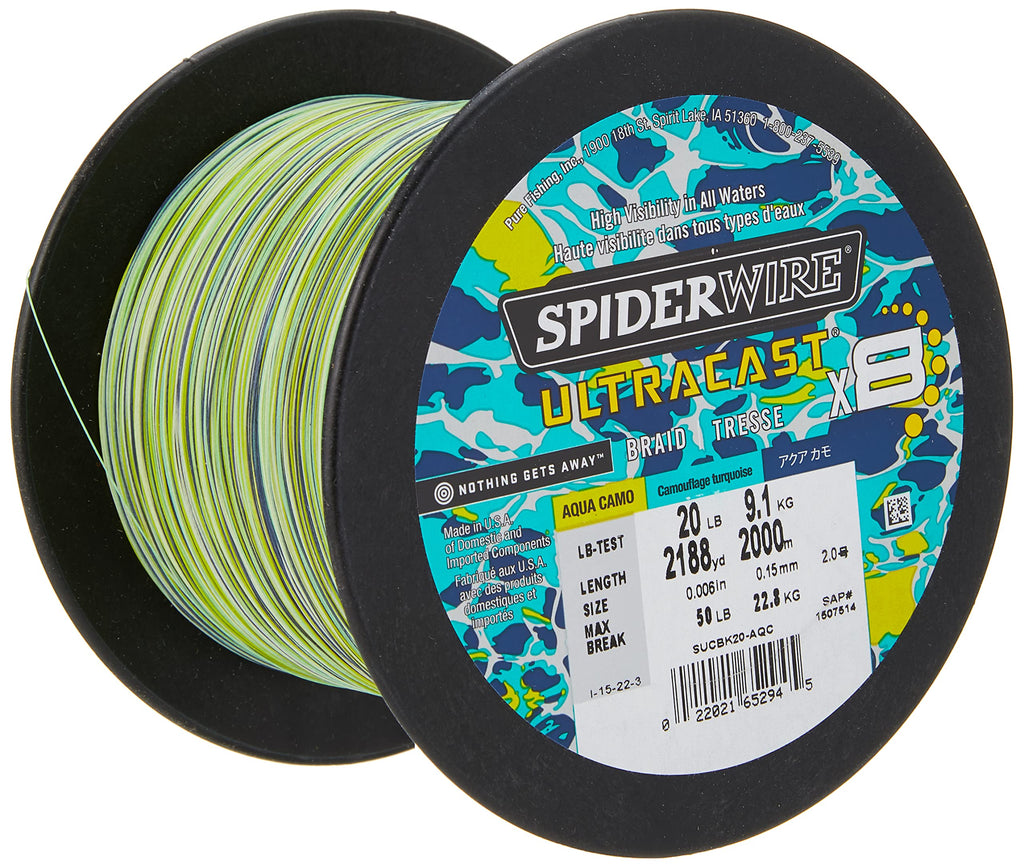 Spiderwire Superline Ultracast Braid, Aqua Camo, 50Lb | 22.6Kg, 2188Yd | 2000M Fishing Line