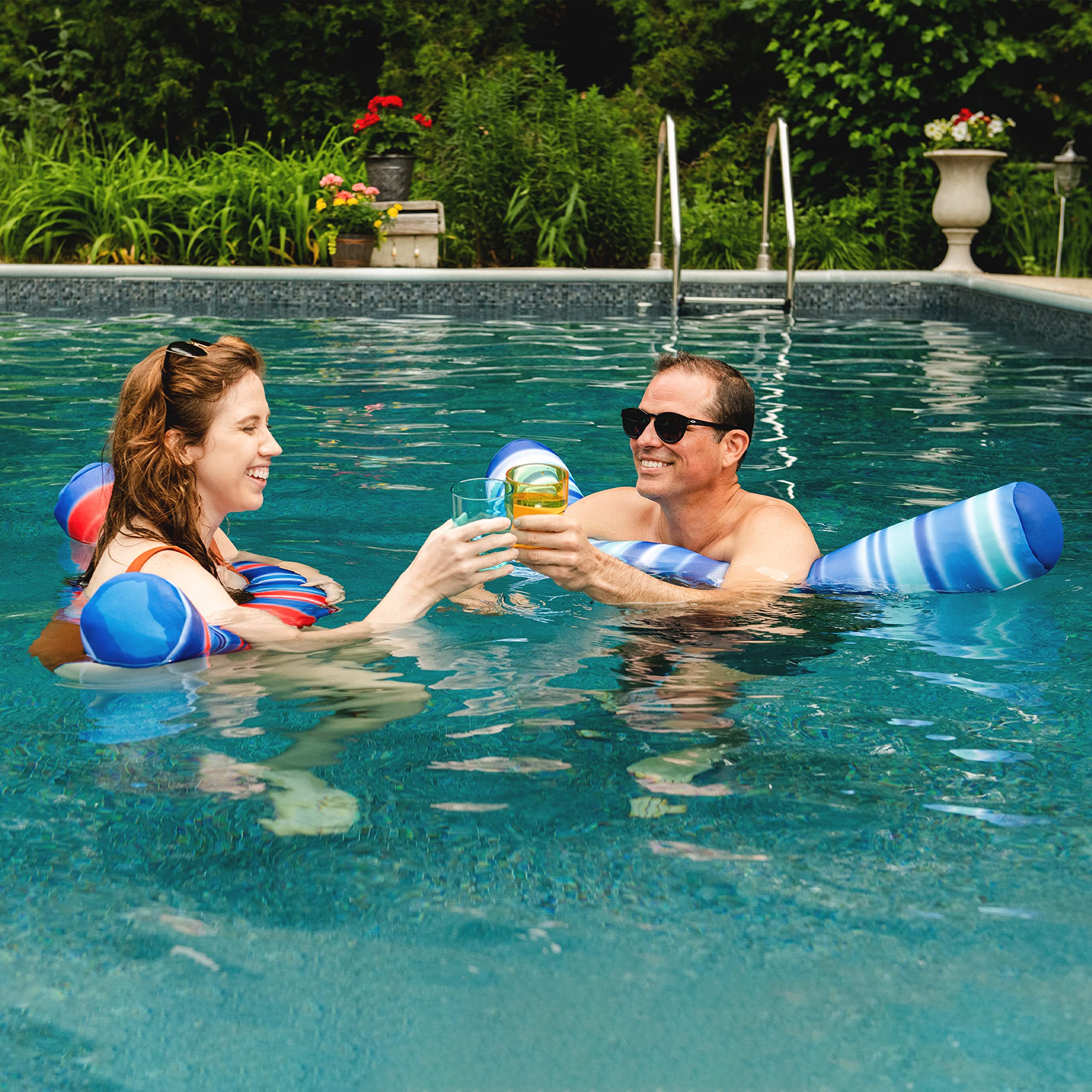 Big Joe Noodle No Inflation Needed Pool Float, Blurred Blue Double Sided Mesh, Quick Draining Fabric, Jumbo 4 Feet