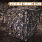 Hunting Blind 300D See Through Ground Blinds With Carrying Bag, 3-4 Person 270 Degree 2 Doors Pop Up Deer Blind Portable Camoufl