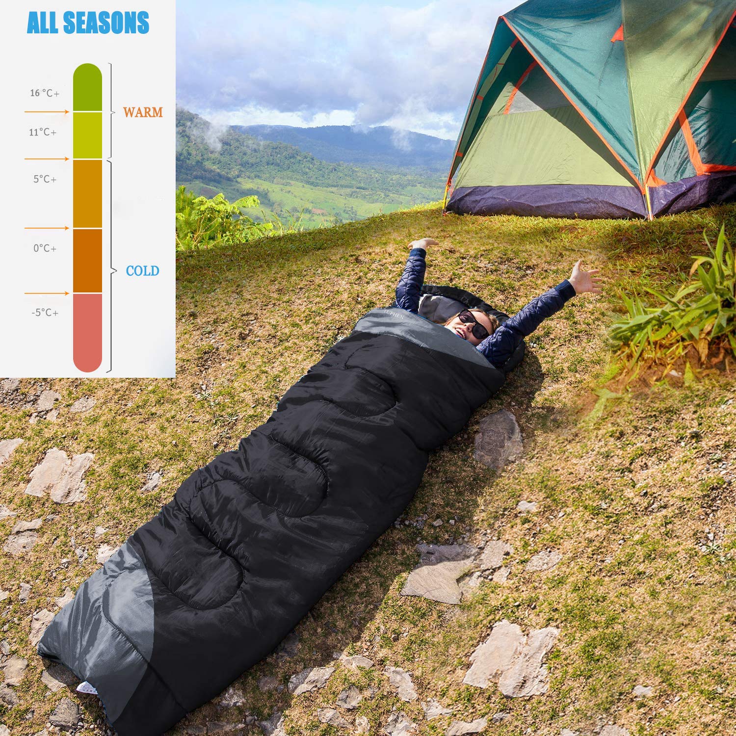 Tuphen- Sleeping Bags For Adults Kids Boys Girls Backpacking Hiking Camping Microfiber Liner, Cold Warm Weather 4 Seasons Winter
