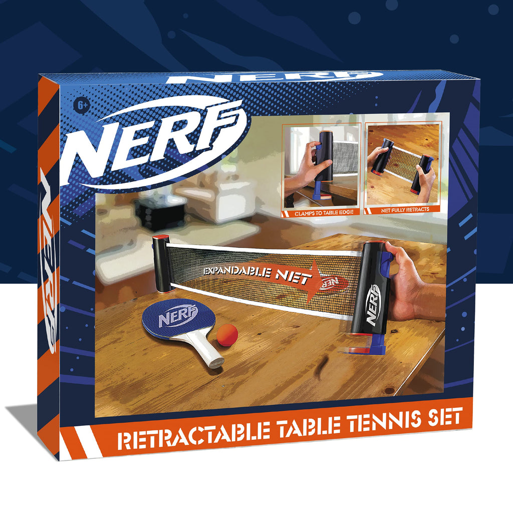 Nerf 7-Piece Retractable Tabletop Tennis Game Set, Play Almost Anywhere With Expandable Net, 2 Paddles And 3 Balls, Includes Con