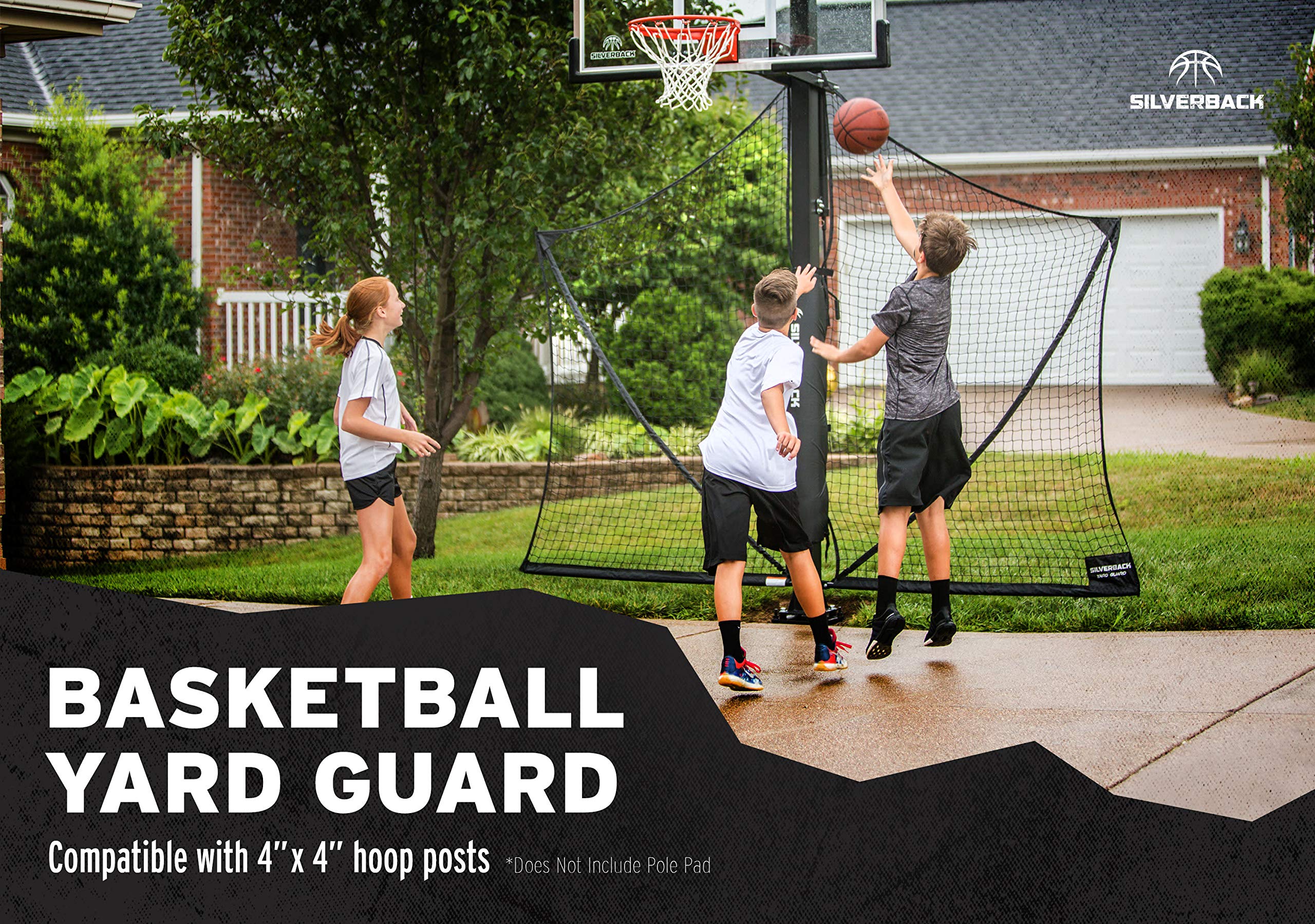 Silverback Basketball Yard Guard Defensive Net System Rebounder With Foldable Net And Arms Into Pole , White/Black, Large