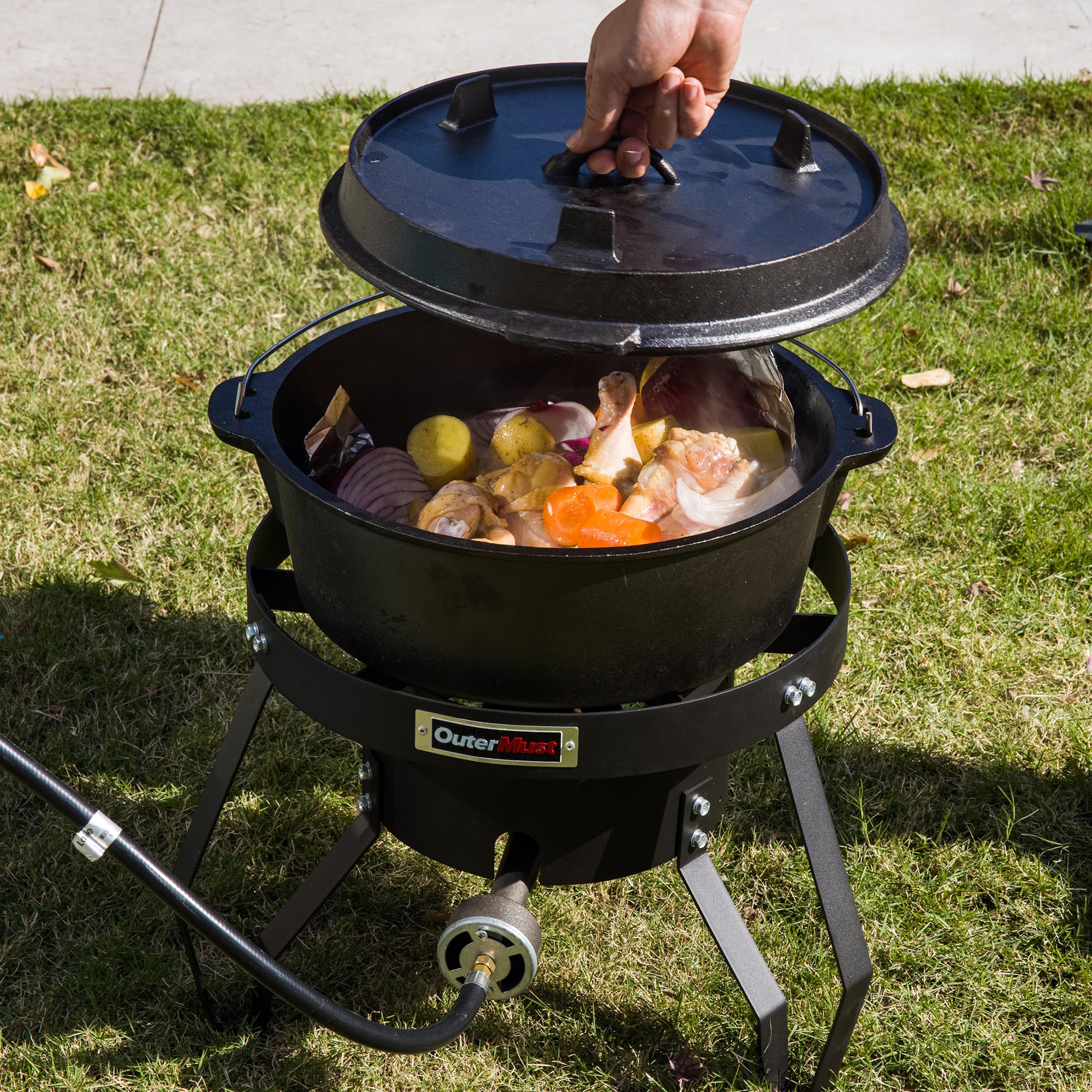 OuterMust Gas Stove Propane Burner with Regulator and Cast Iron Braided Holes (single) for Outdoor Cooking, Camping and Seafood