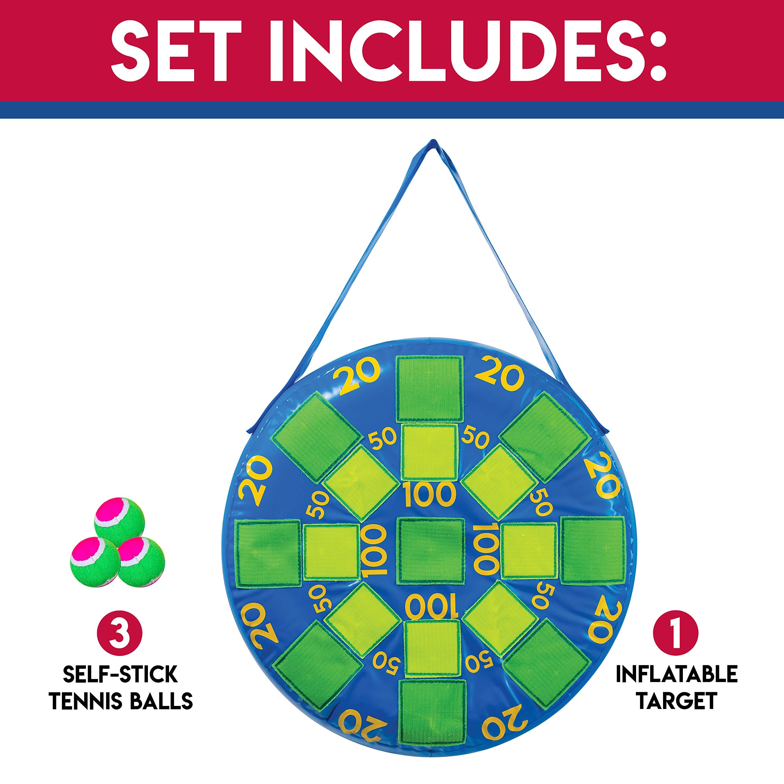 Franklin Sports Kids Tennis Ball Dartboard Game - Inflatable Dart Ball Game Set With (3) Self Stick Tennis Ball - Fun Indoor + O