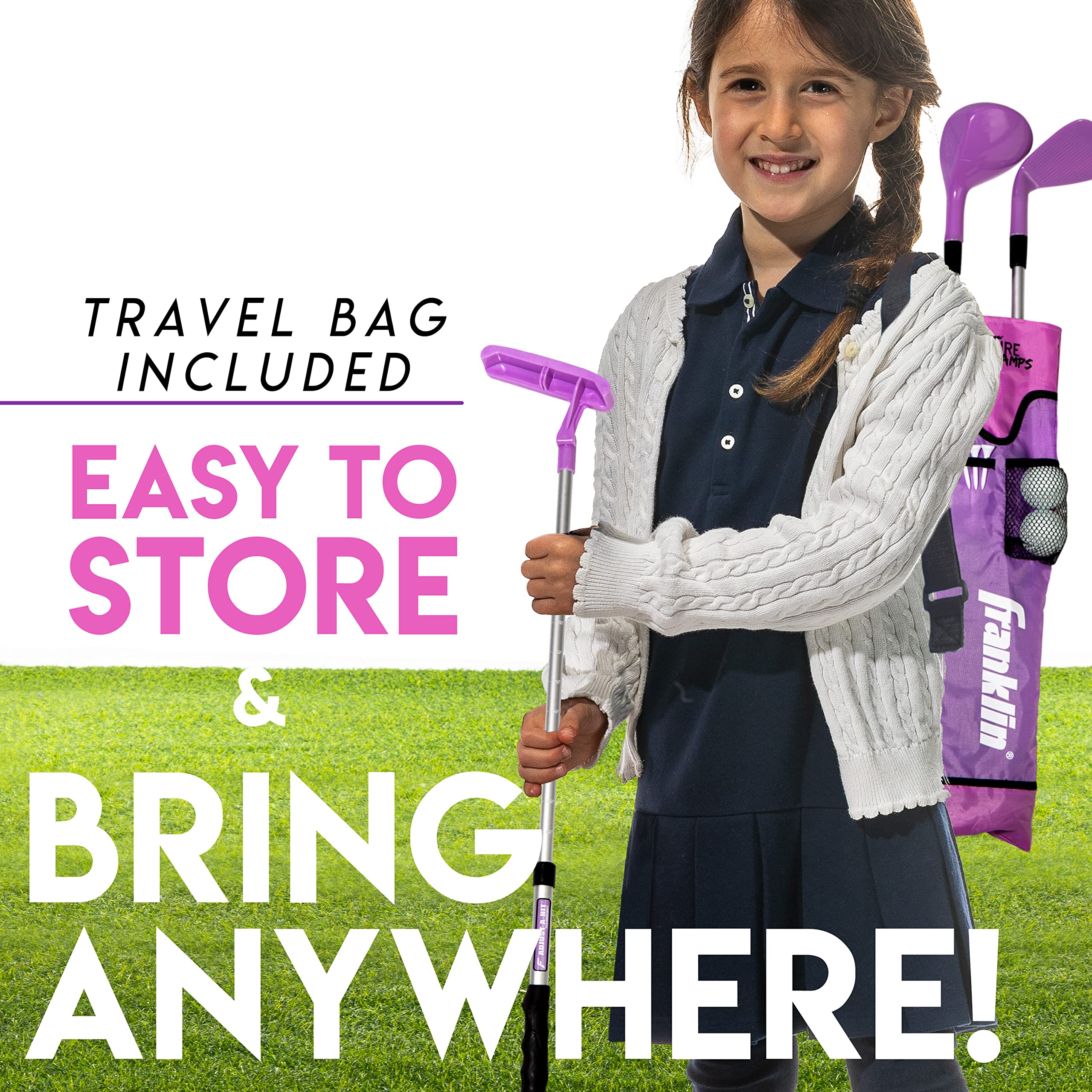 Franklin Sports Golf Set - Youth Adjustable Plastic Golf Club Set - Kids Golf Set With Bag & Balls - Adjustable Length Clubs For