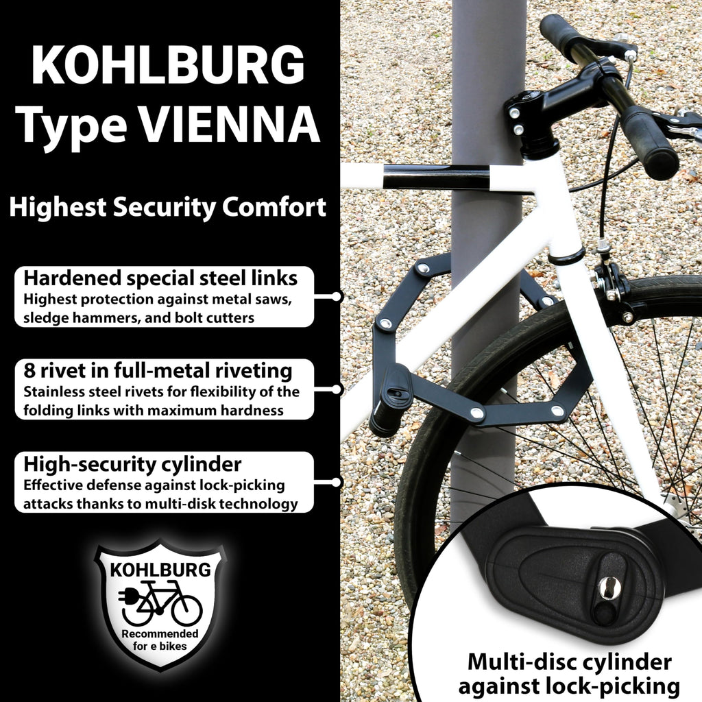 Kohlburg Security Folding Lock - 35 Foldable Bicycle Lock - High German Security Standard - Very Secure Folding Bike Lock - Spec