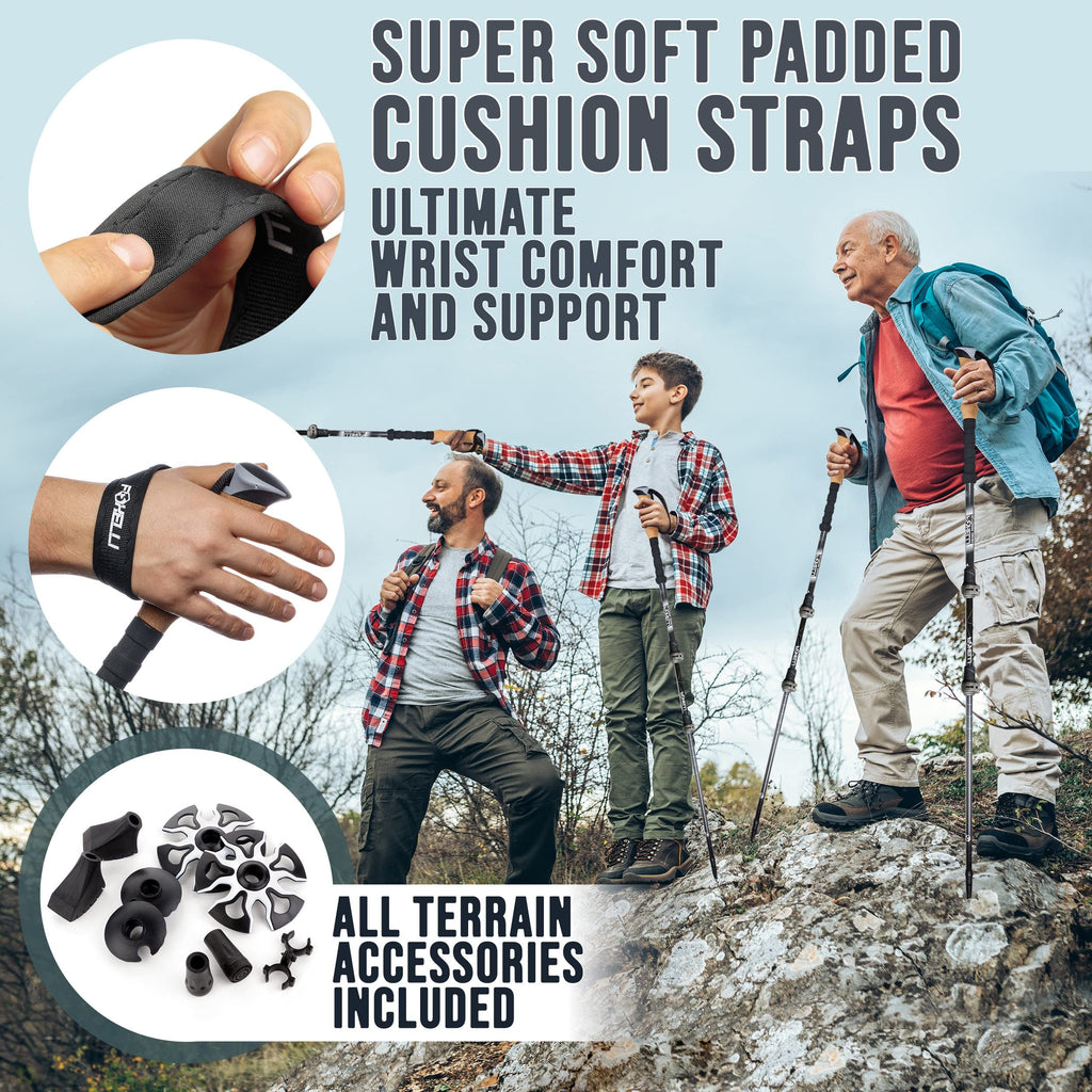 Foxelli Trekking Poles  2-Pc Pack Collapsible Lightweight Hiking Poles, Strong Aircraft Aluminum Adjustable Walking Sticks With