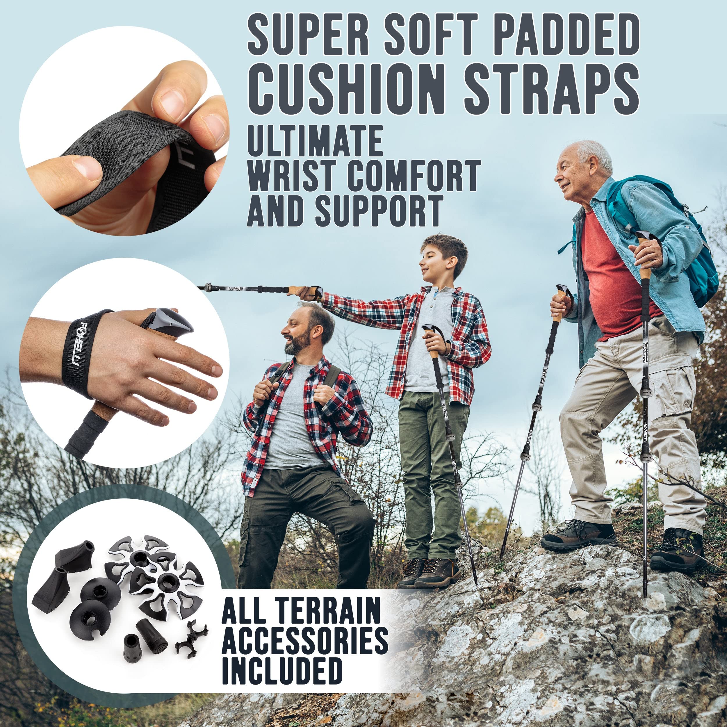 Foxelli Trekking Poles  2-Pc Pack Collapsible Lightweight Hiking Poles, Strong Aircraft Aluminum Adjustable Walking Sticks With