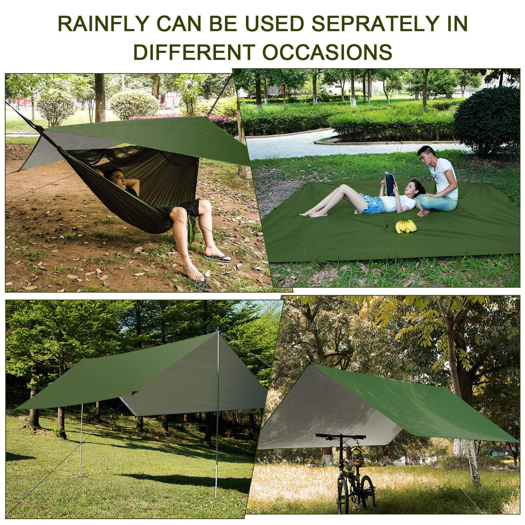 Firiner Camping Hammock With Rain Fly Tarp And Mosquito Net Tent Tree Straps, Portable Single Double Nylon Parachute Hammock Rai