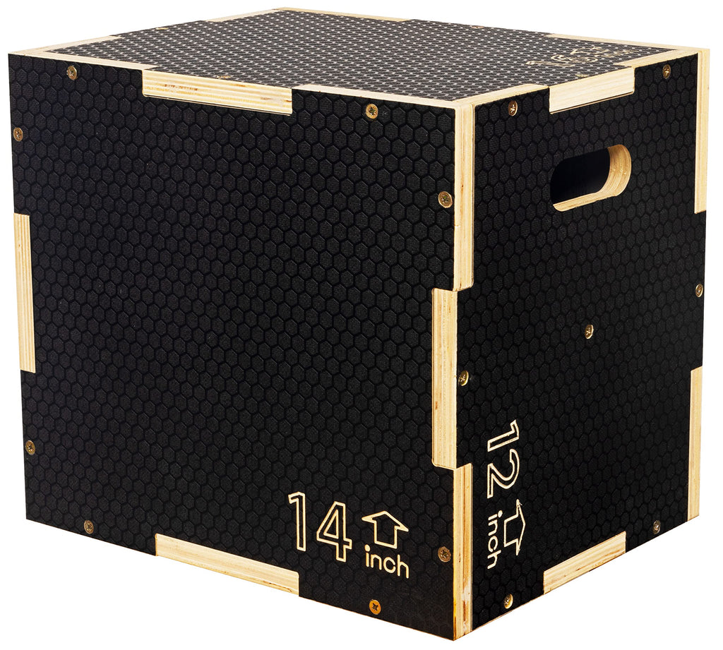 Fitvids 3 In 1 Non-Slip Wooden Plyo Box Plyometric Box Jumping Exercise, 12X14X16 Inches, Black