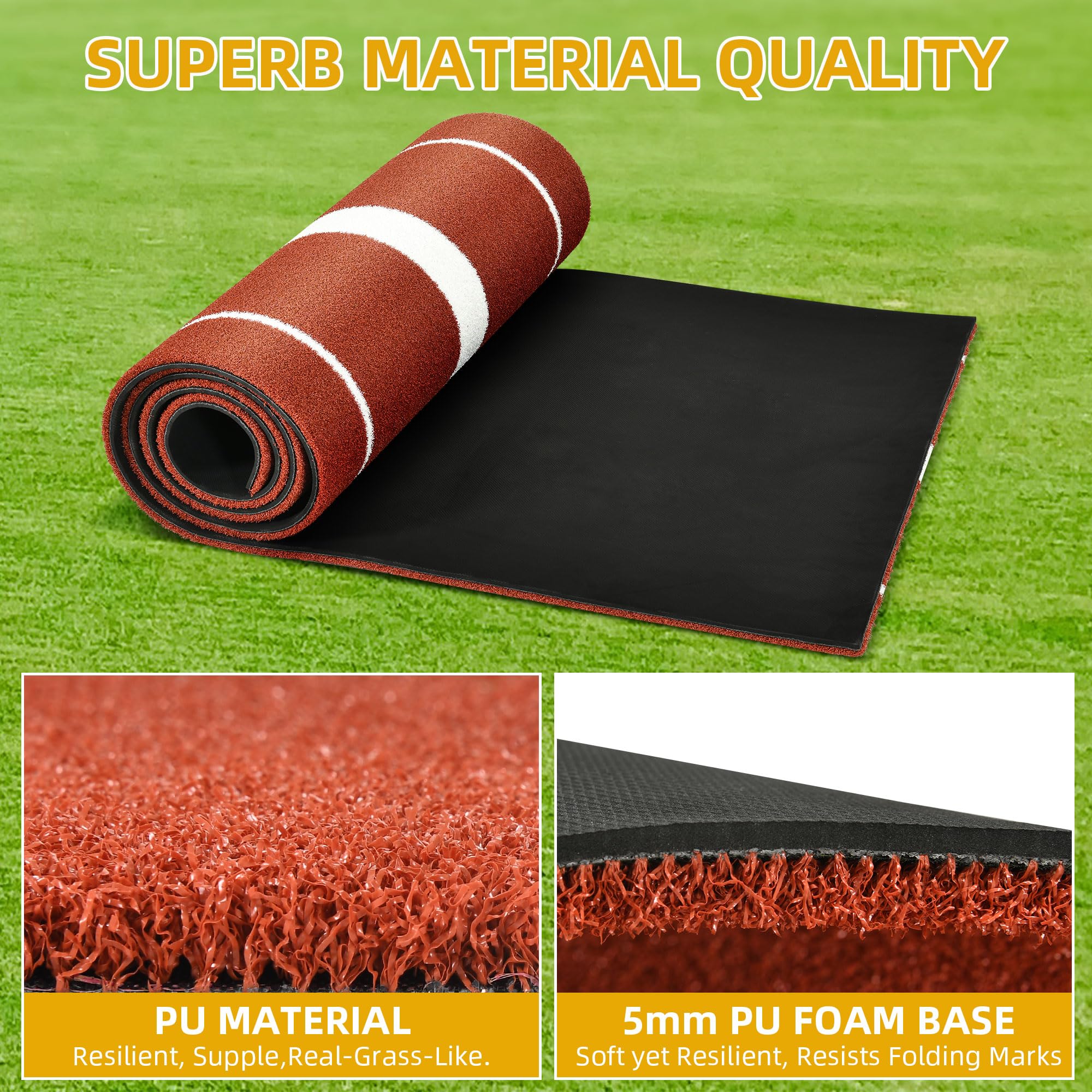 Shopsource Softball Pitching Mat, 10 x 3 FT Baseball Training Surface, Upgraded Anti-Slip With Stitched Embroidery Turf, Soft Ru