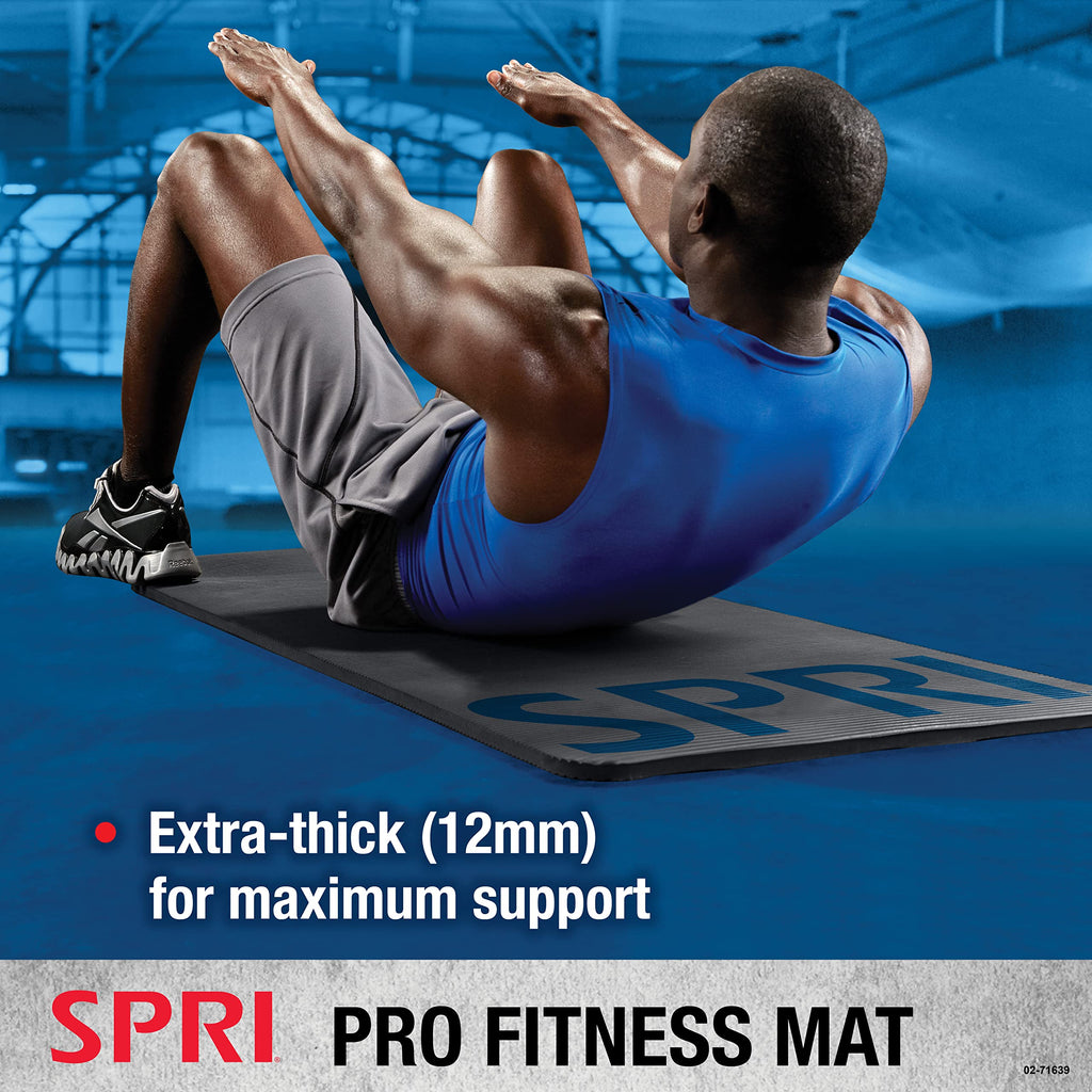 Spri 12Mm Pro Fitness Matt - Thick Exercise Mat For Floor Workouts, Sit-Ups, Push-Ups, Stretching, Toning, And General Fitness -