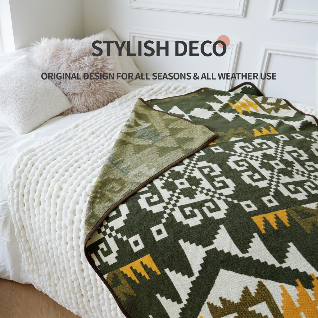 Acushla Merino Wool Camp Blanket - Warm Thick Washable Large Outdoor Camping Sleeping Throw Blanket All Weather Aztec Style 63''
