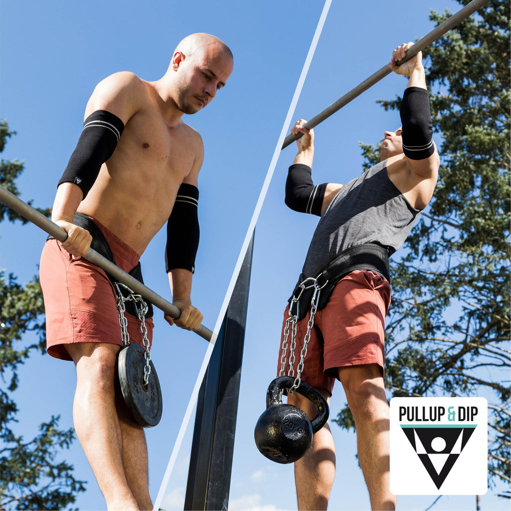 Pullup & Dip Belt With Chain And 3X Carabiner, Dip Belt Incl Neoprene Flaps As Clothing Protection, Weightlifting Belt, Weighted
