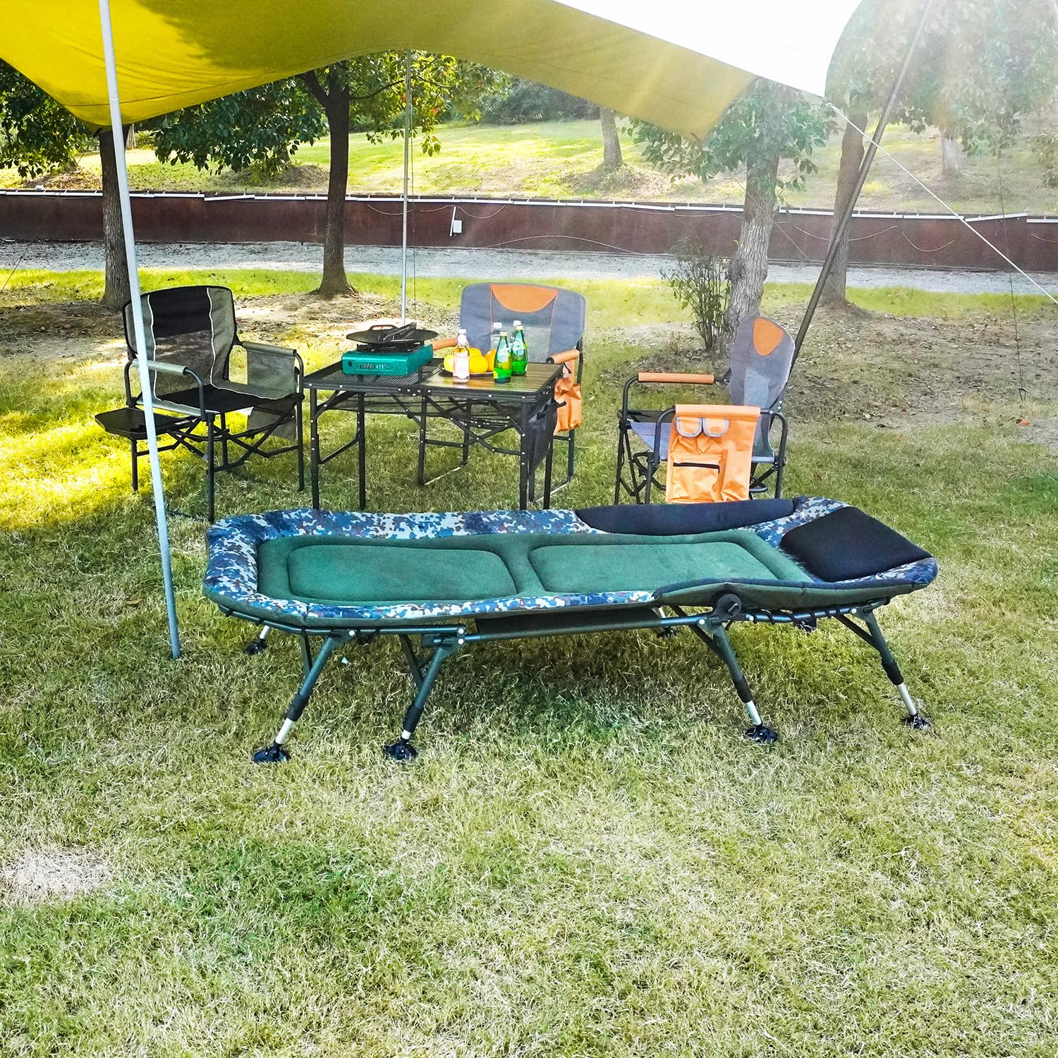 Yougym Xxl Camping Cot For Adults 330Lbs With Carry Bag, Heavy Duty Folding Bed With Soft Padded Cushion, Portable Camp Bed For