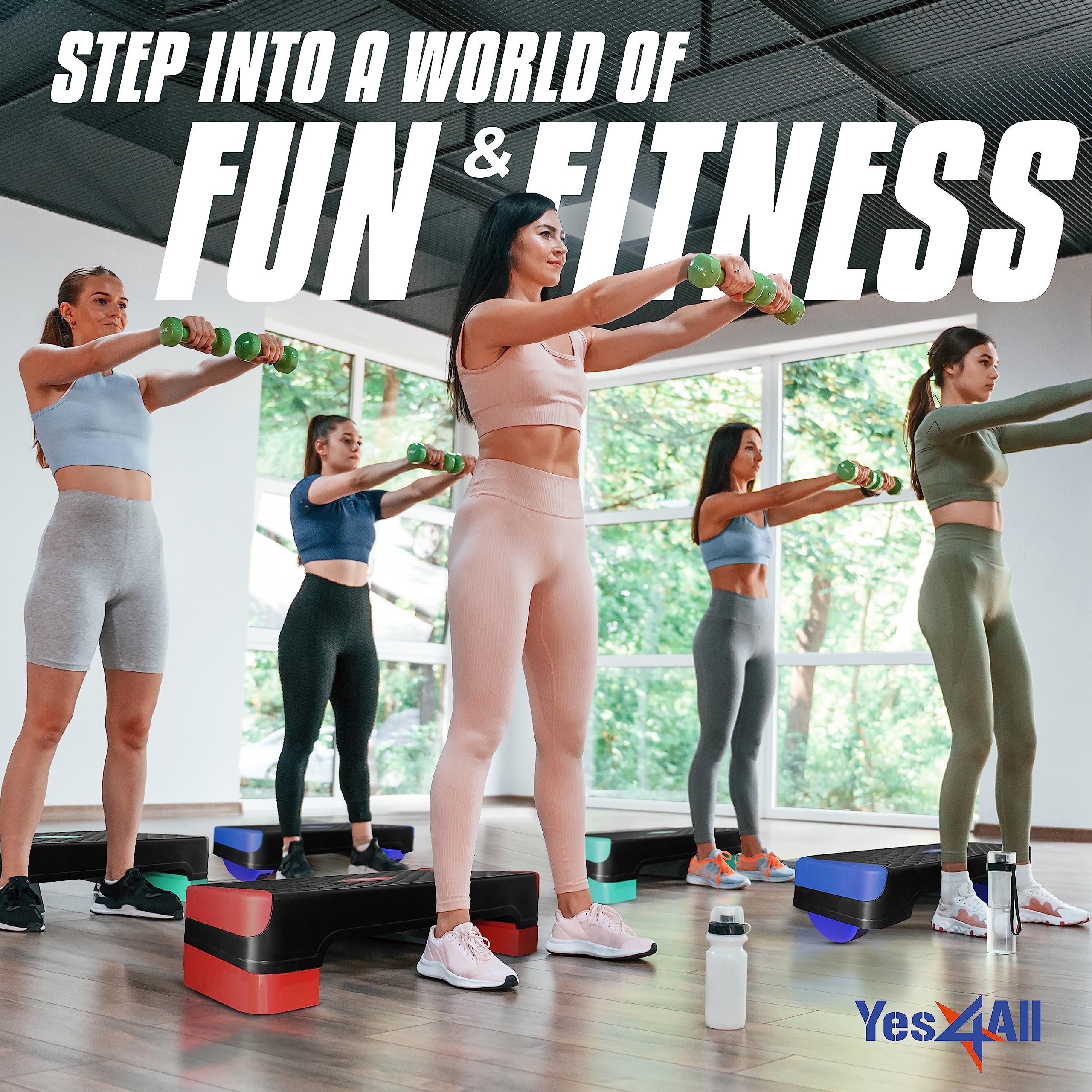 Yes4All 2-In-1 Adjustable Aerobic Stepper With Extra Half Round Legs For Home Workout, Step Exercise & Balance Training - Dark B