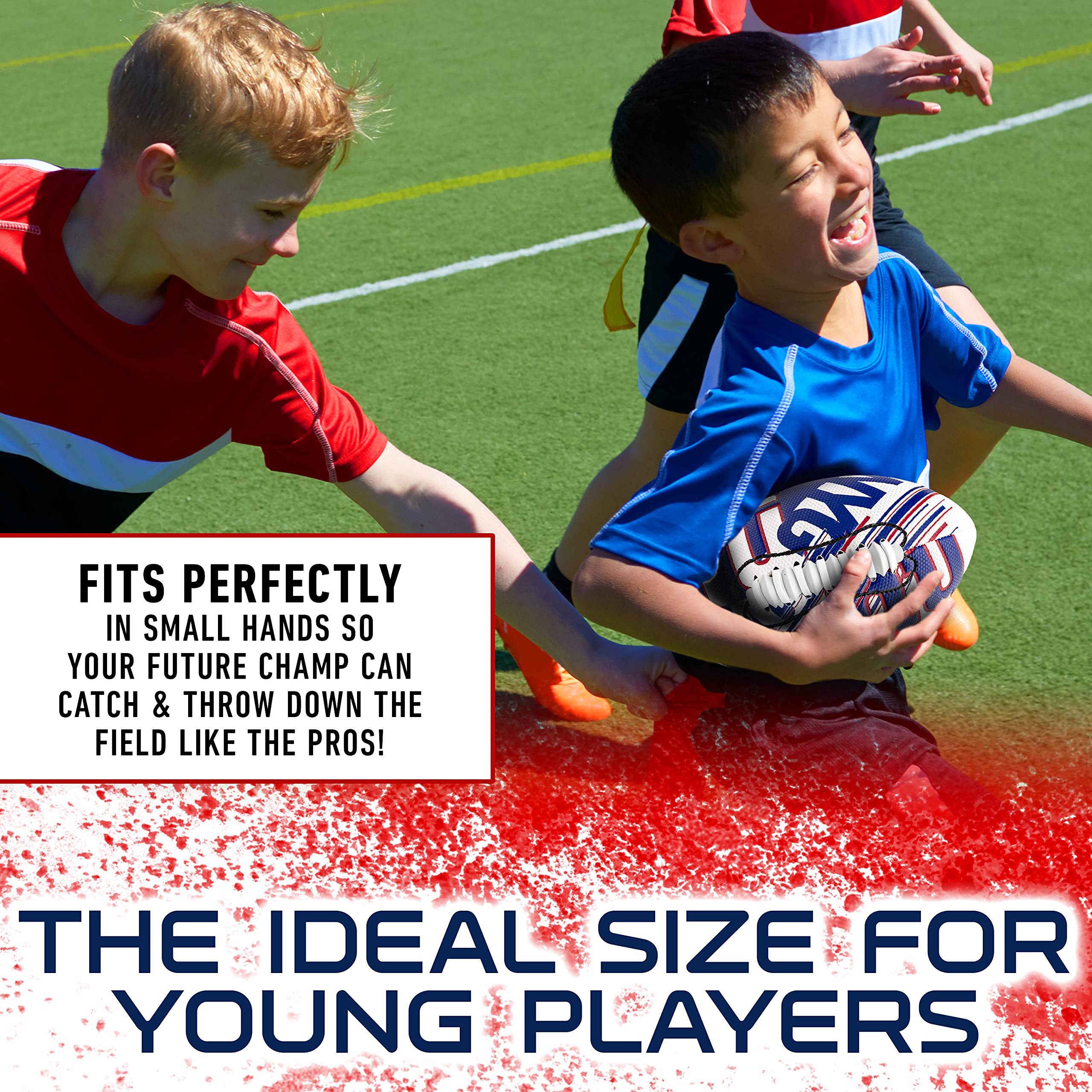 Franklin Sports Nfl New York Giants Football - Youth Mini Football - 8.5'' Junior Size Ball - Spacelace Easy Grip Texture- Perfe