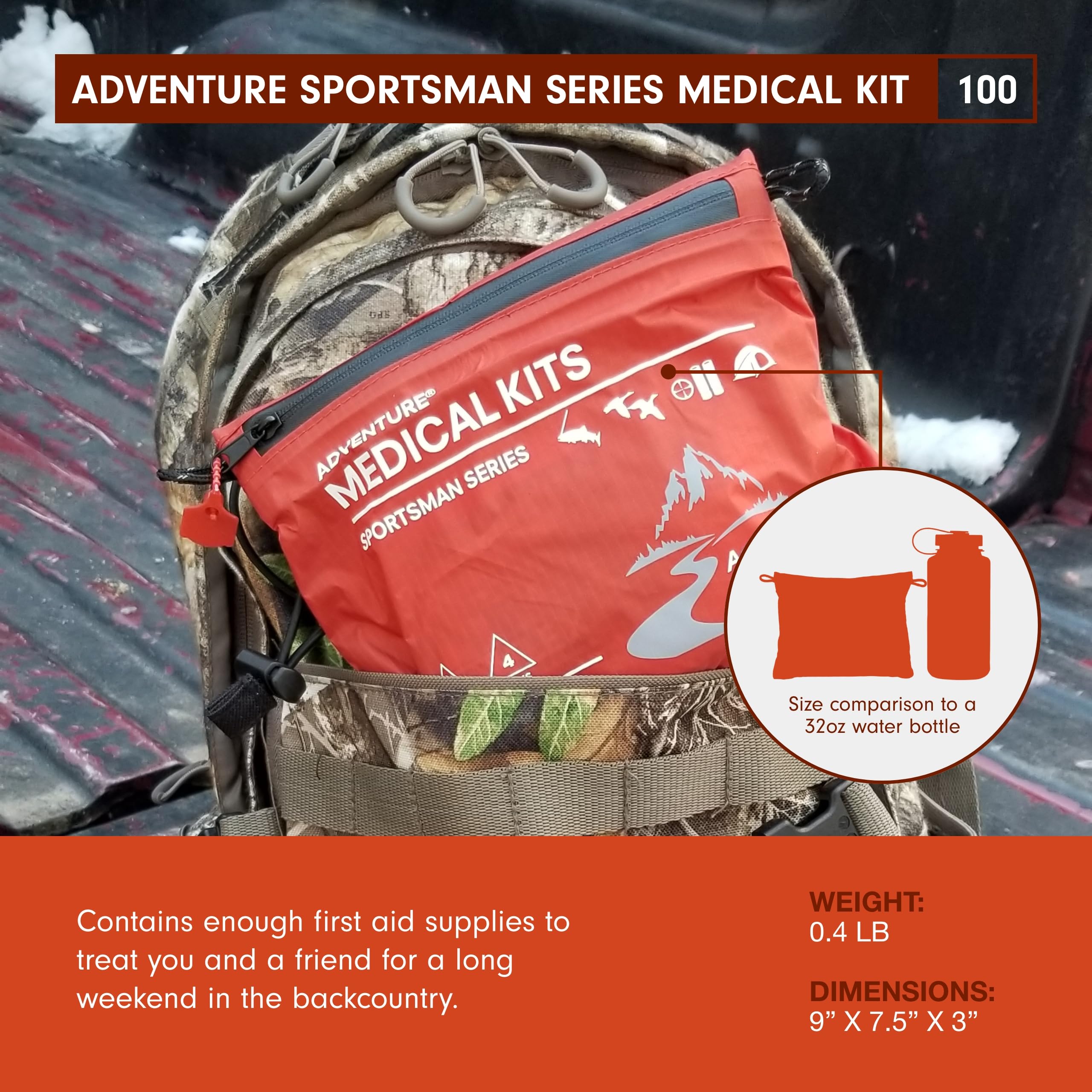 Adventure Medical Kits Sportsman Series Medical Kit - 100 - First Aid Kit For Camping, Hiking, Hunting & More - For 2 People For