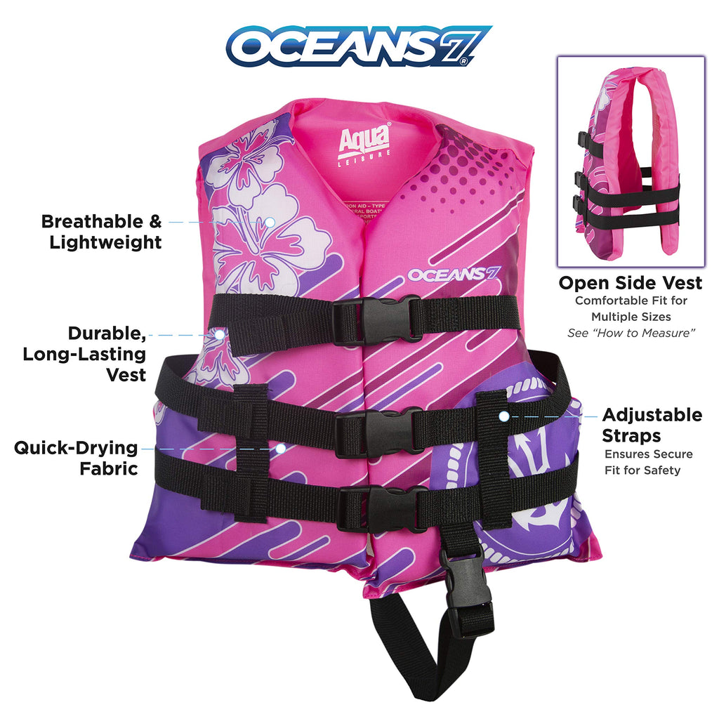 Oceans7  Us Coast Guard-Approved, Type Iii -  Kids  Life Jacket  - Personal Flotation Device With With Comfortable Flex-Form-Fit