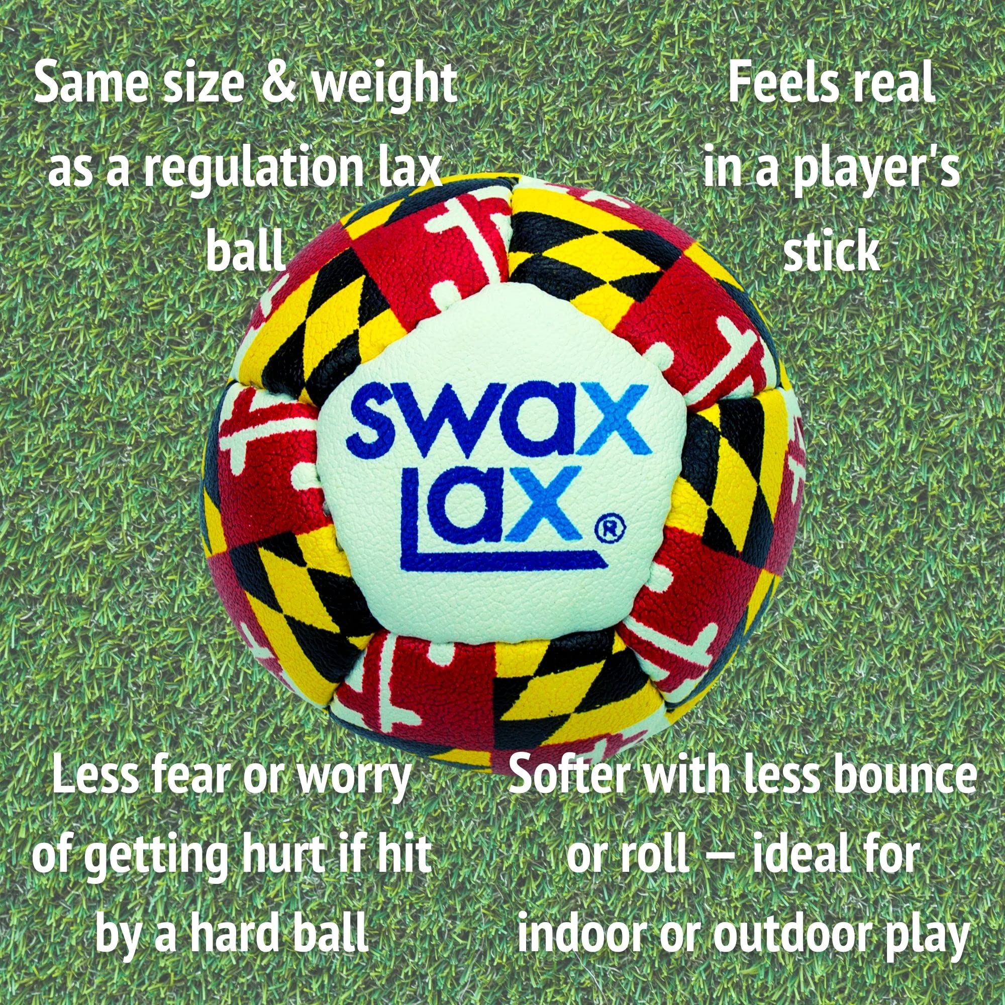 Swax Lax Lacrosse Training Ball - Indoor Outdoor Practice Less Bounce & Rebounds (1 Maryland)